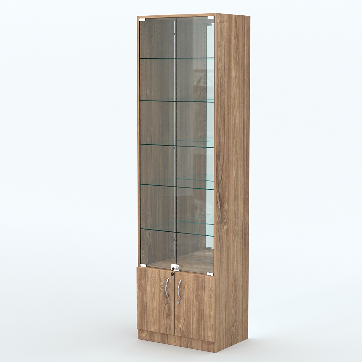 Торговая витрина с 5-ю стеклянными полками 400x600 мм серии NEXT-5 №7-2 (З/C - ЗЕРКАЛО) Дуб Канзас коричневый