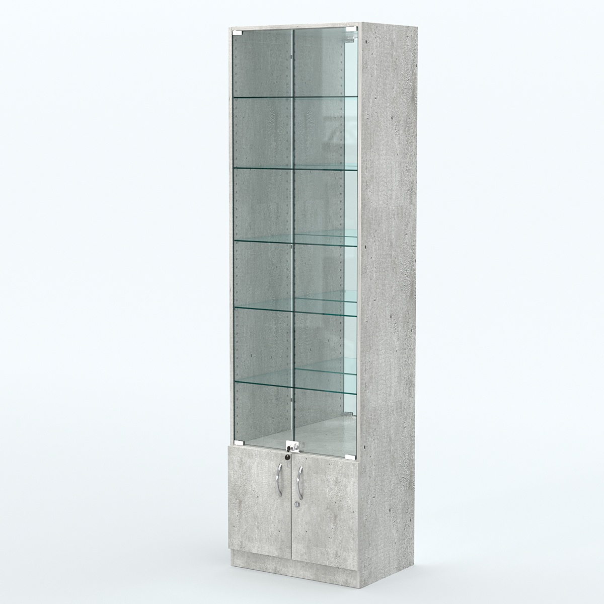 Торговая витрина с 5-ю стеклянными полками 400x600 мм серии NEXT-5 №7-2 (З/C - ЗЕРКАЛО) Метрополитан Грей