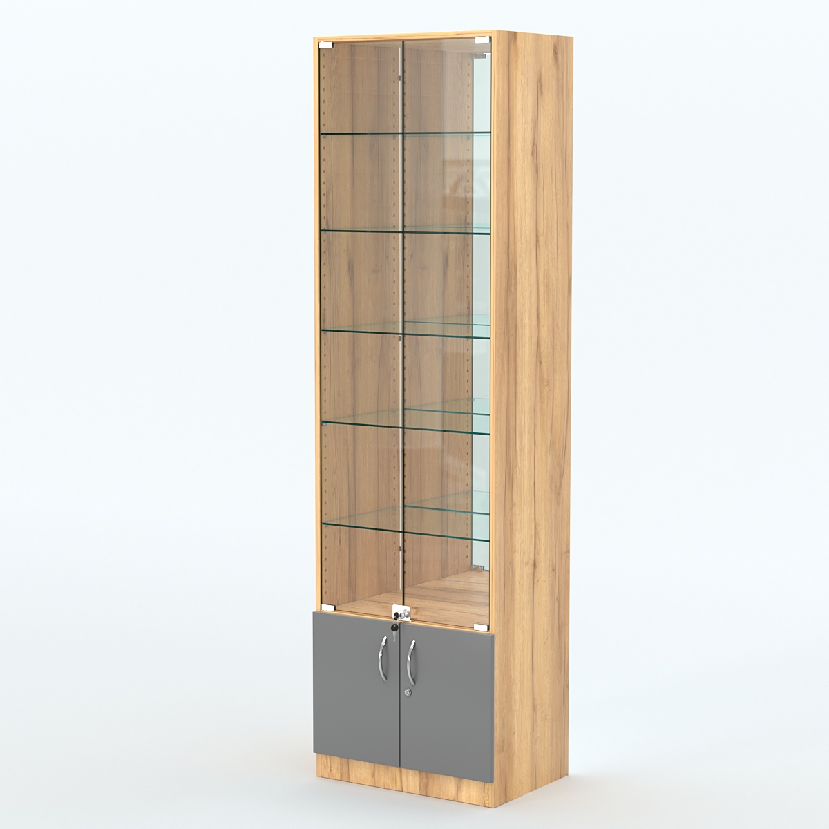 Торговая витрина с 5-ю стеклянными полками 400x600 мм серии NEXT-5 №7-2 (З/C - ЗЕРКАЛО) Дуб Золотистый и Темно-Серый