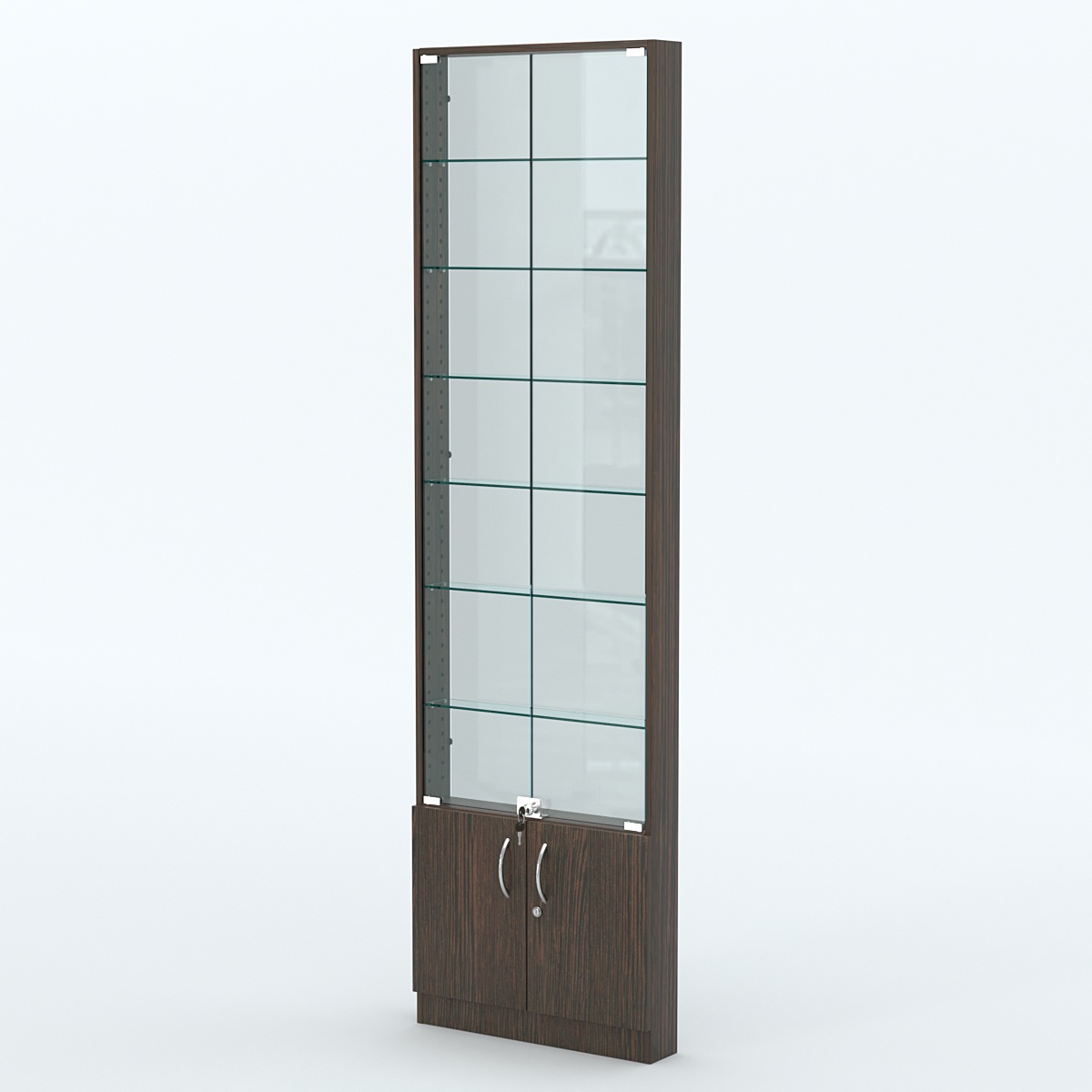Торговая витрина с 6-ю стеклянными полками 100x600 мм серии NEXT-6 №1-1 (З/C - СТЕКЛО) Дуб Венге