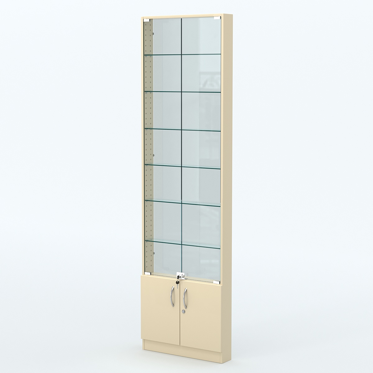 Торговая витрина с 6-ю стеклянными полками 100x600 мм серии NEXT-6 №1-1 (З/C - СТЕКЛО) Крем Вайс