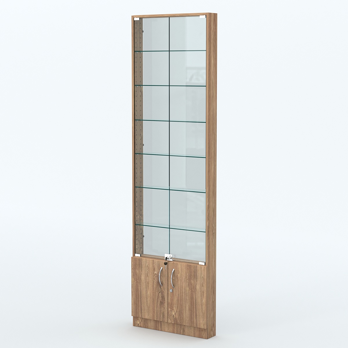 Торговая витрина с 6-ю стеклянными полками 100x600 мм серии NEXT-6 №1-1 (З/C - СТЕКЛО) Дуб Канзас коричневый