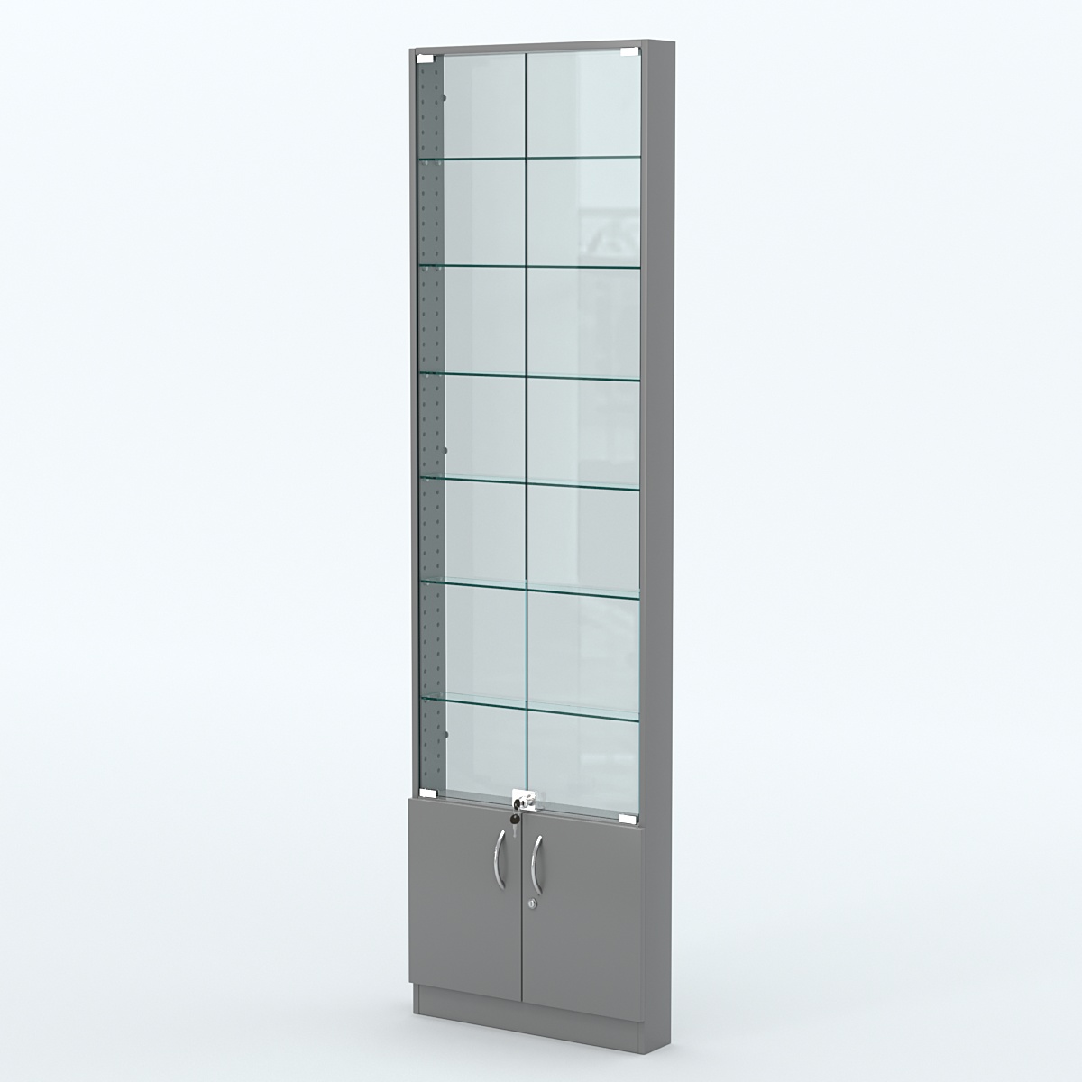 Торговая витрина с 6-ю стеклянными полками 100x600 мм серии NEXT-6 №1-1 (З/C - СТЕКЛО) Темно-Серый