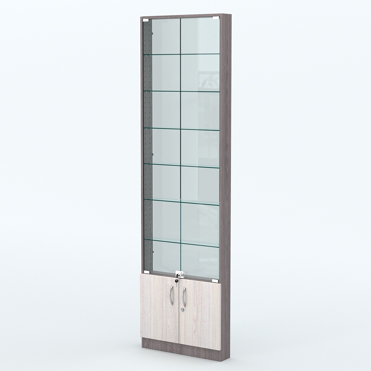 Торговая витрина с 6-ю стеклянными полками 100x600 мм серии NEXT-6 №1-1 (З/C - СТЕКЛО) Ясень Анкор темный + Ясень Анкор светлый