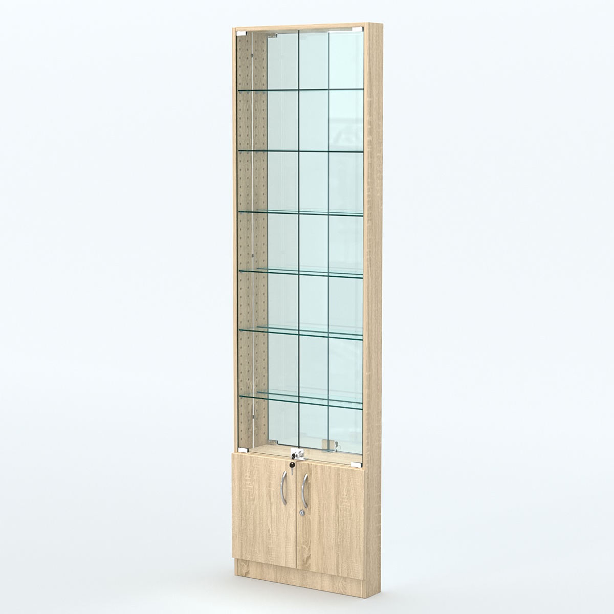 Торговая витрина с 6-ю стеклянными полками 100x600 мм серии NEXT-6 №1-2 (З/C - ЗЕРКАЛО) Дуб сонома