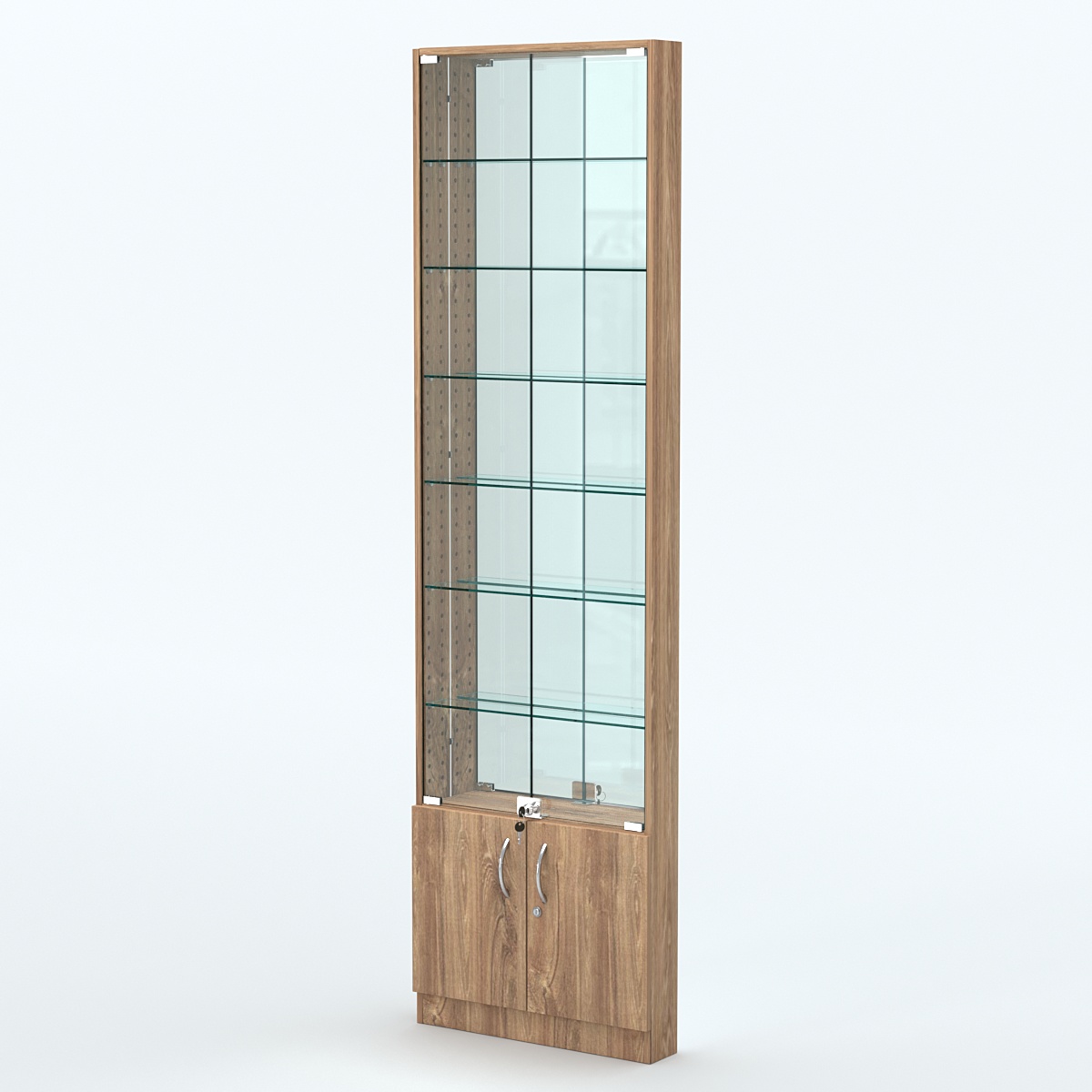 Торговая витрина с 6-ю стеклянными полками 100x600 мм серии NEXT-6 №1-2 (З/C - ЗЕРКАЛО) Дуб Канзас коричневый