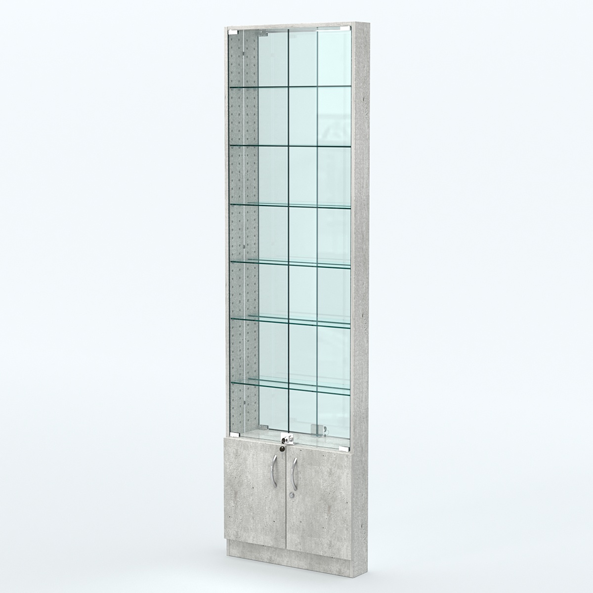 Торговая витрина с 6-ю стеклянными полками 100x600 мм серии NEXT-6 №1-2 (З/C - ЗЕРКАЛО) Метрополитан Грей