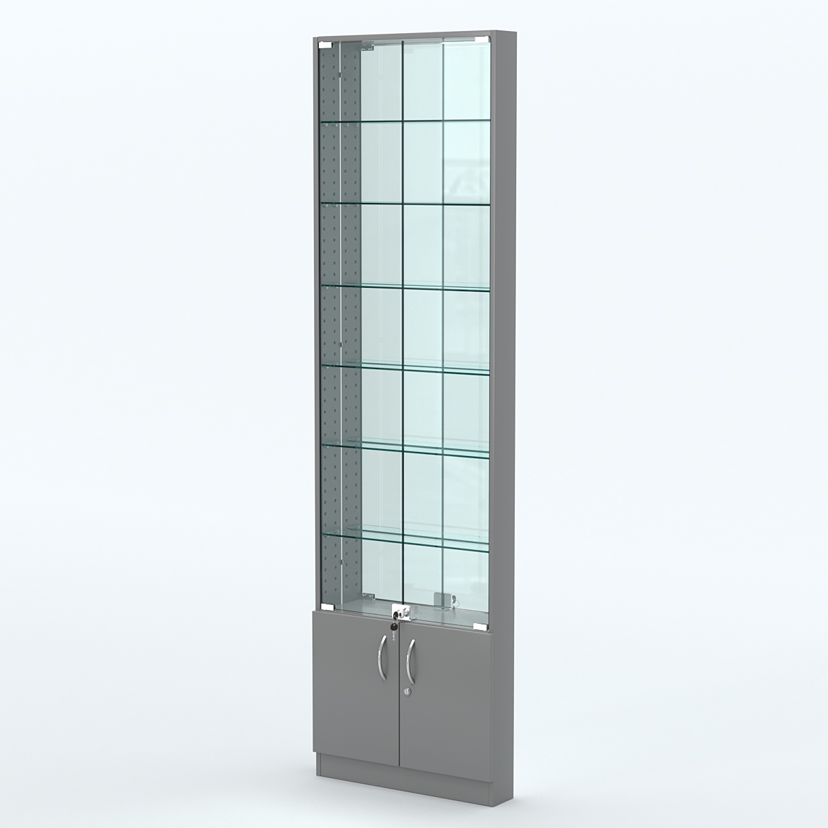 Торговая витрина с 6-ю стеклянными полками 100x600 мм серии NEXT-6 №1-2 (З/C - ЗЕРКАЛО) Темно-Серый