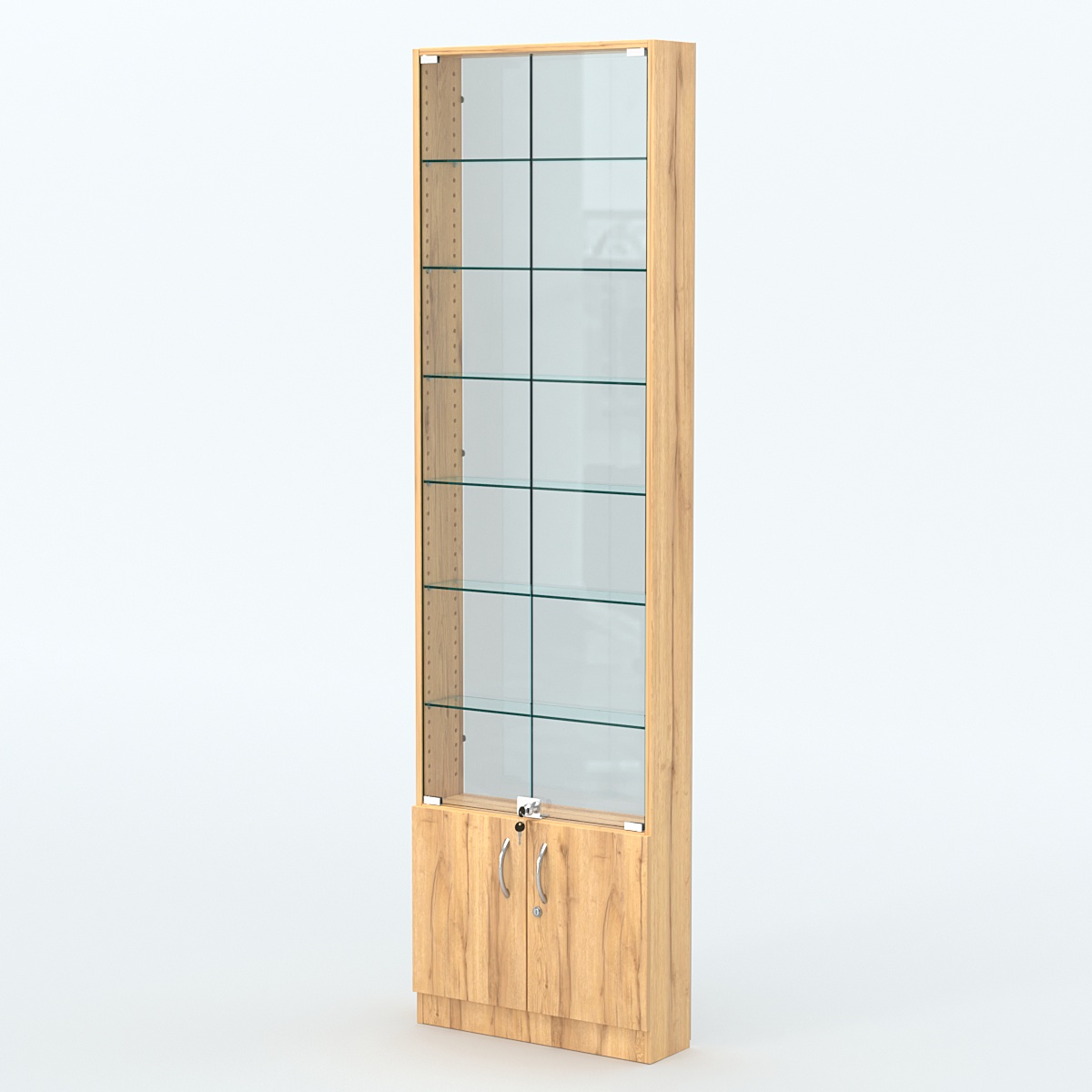 Торговая витрина с 6-ю стеклянными полками 150x600 мм серии NEXT-6 №2-1 (З/C - СТЕКЛО) Дуб Золотистый