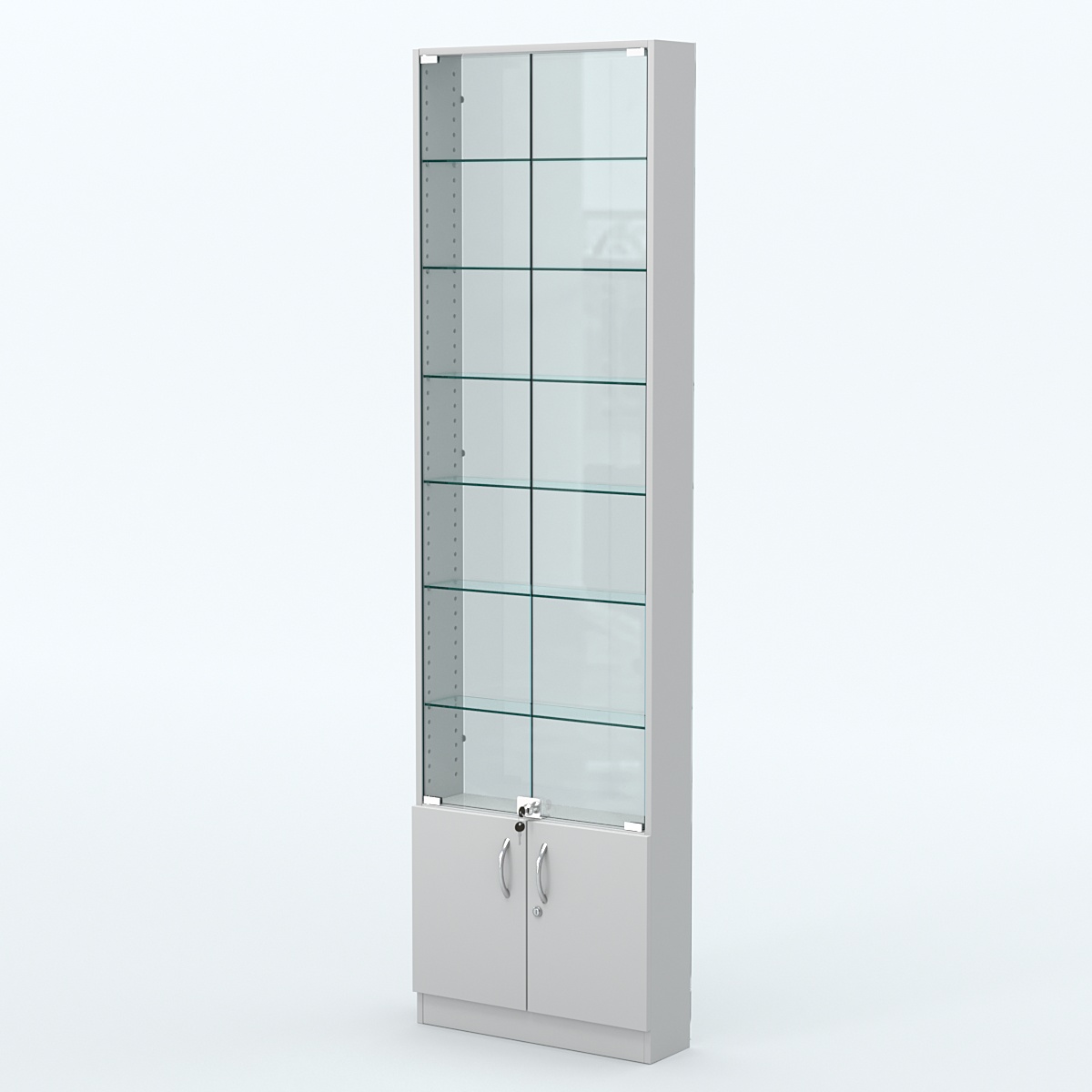 Торговая витрина с 6-ю стеклянными полками 150x600 мм серии NEXT-6 №2-1 (З/C - СТЕКЛО) Серый