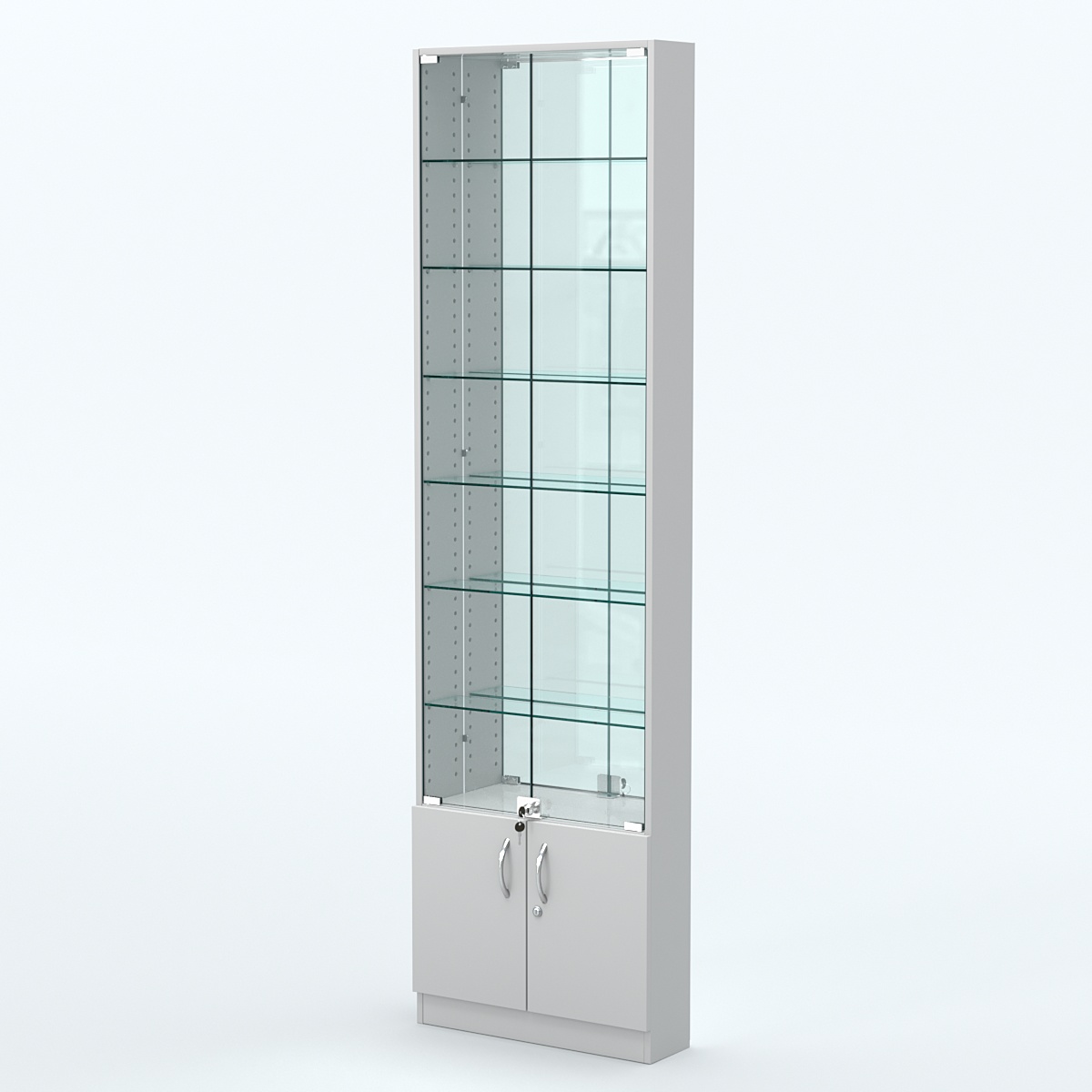 Торговая витрина с 6-ю стеклянными полками 150x600 мм серии NEXT-6 №2-2 (З/C - ЗЕРКАЛО) Серый