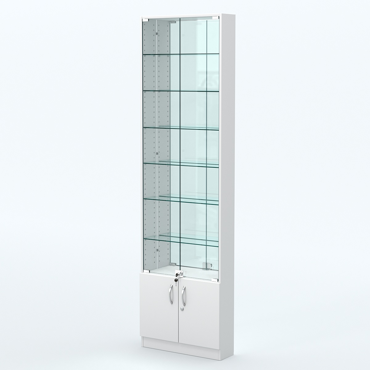 Торговая витрина с 6-ю стеклянными полками 150x600 мм серии NEXT-6 №2-2 (З/C - ЗЕРКАЛО) Белый