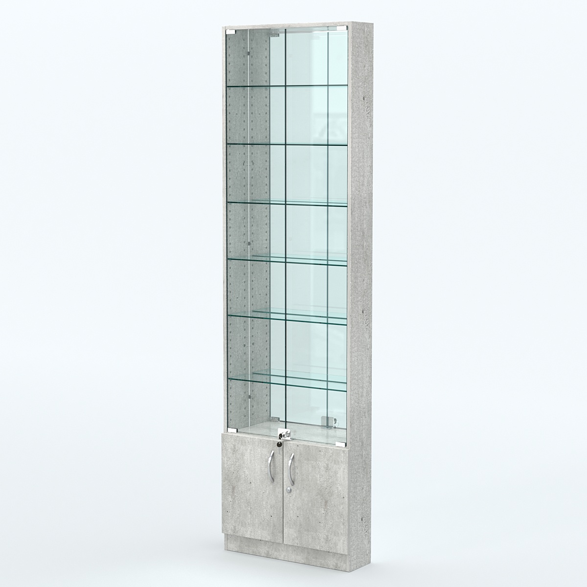 Торговая витрина с 6-ю стеклянными полками 150x600 мм серии NEXT-6 №2-2 (З/C - ЗЕРКАЛО) Метрополитан Грей