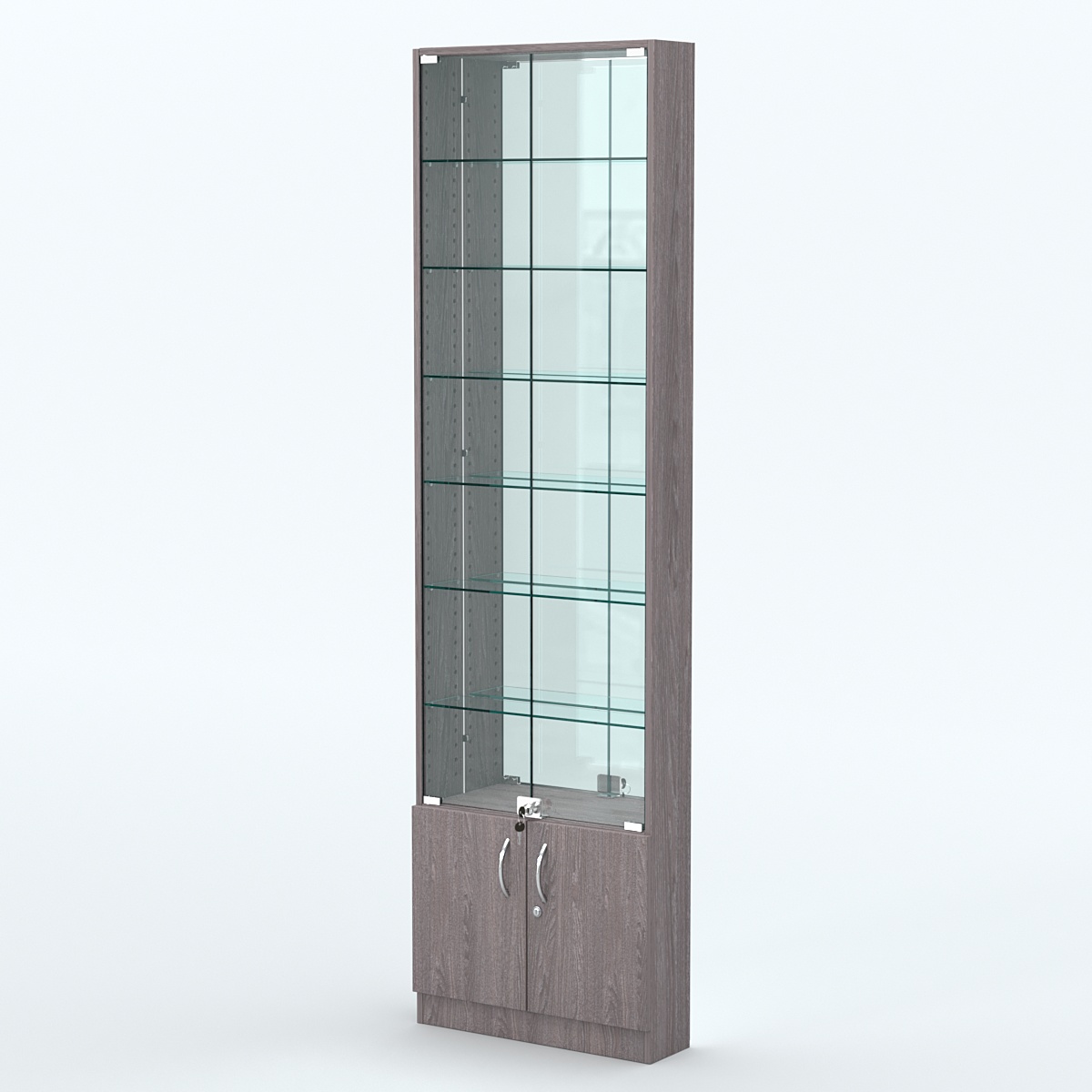 Торговая витрина с 6-ю стеклянными полками 150x600 мм серии NEXT-6 №2-2 (З/C - ЗЕРКАЛО) Ясень Анкор темный