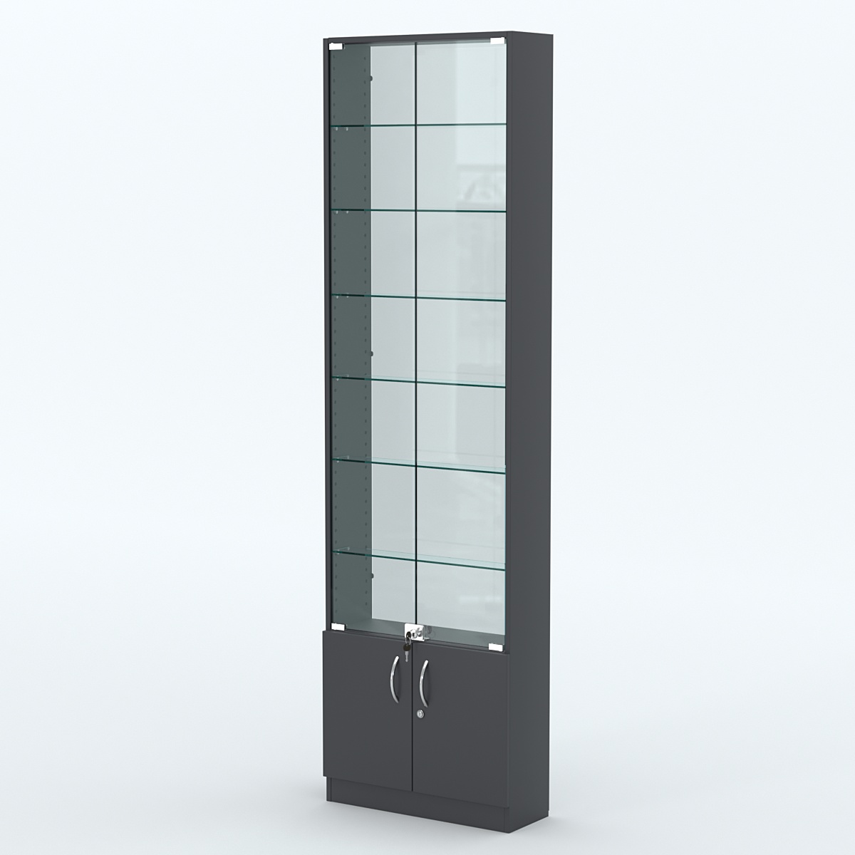 Торговая витрина с 6-ю стеклянными полками 200x600 мм серии NEXT-6 №3-1 (З/C - СТЕКЛО) Антрацит