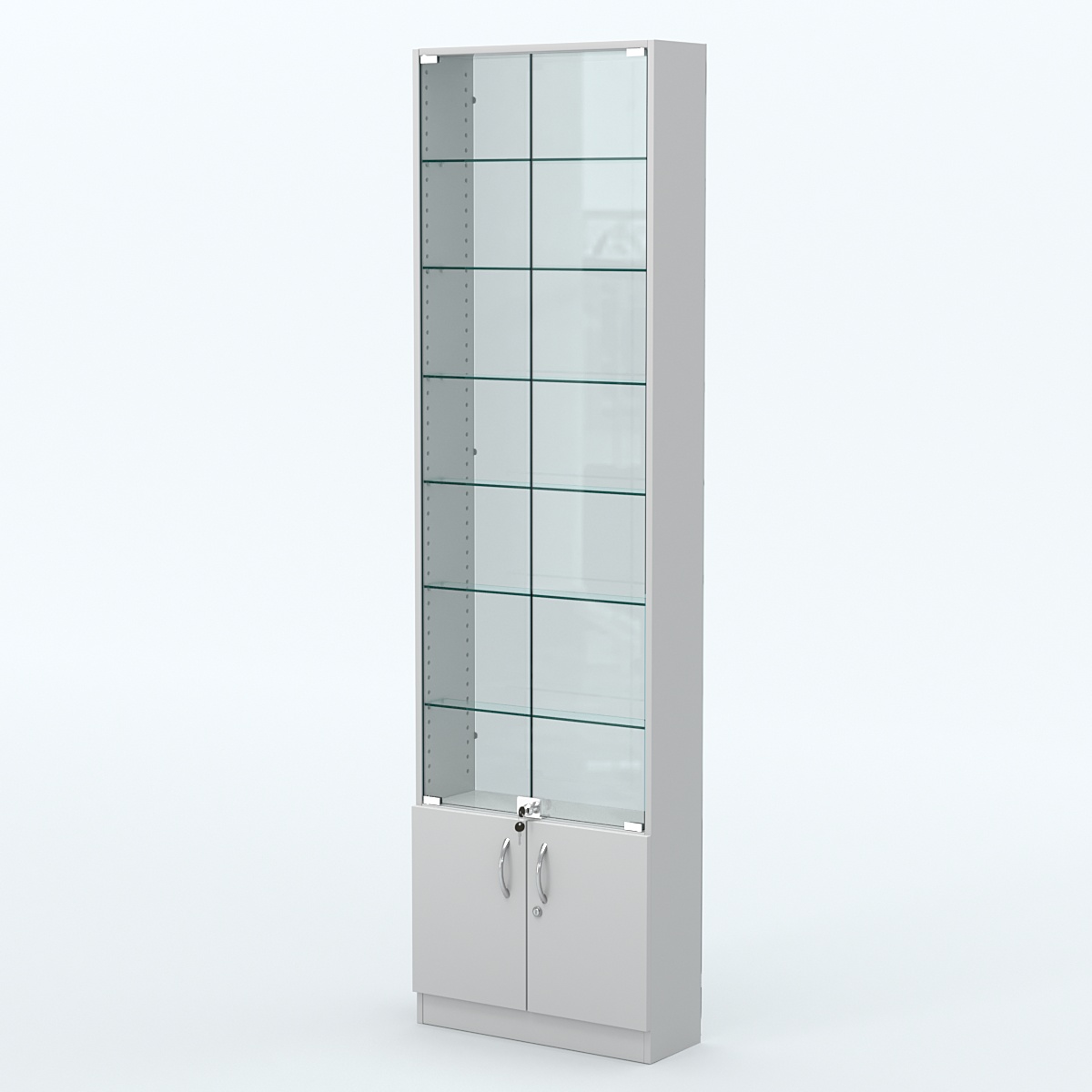 Торговая витрина с 6-ю стеклянными полками 200x600 мм серии NEXT-6 №3-1 (З/C - СТЕКЛО) Серый