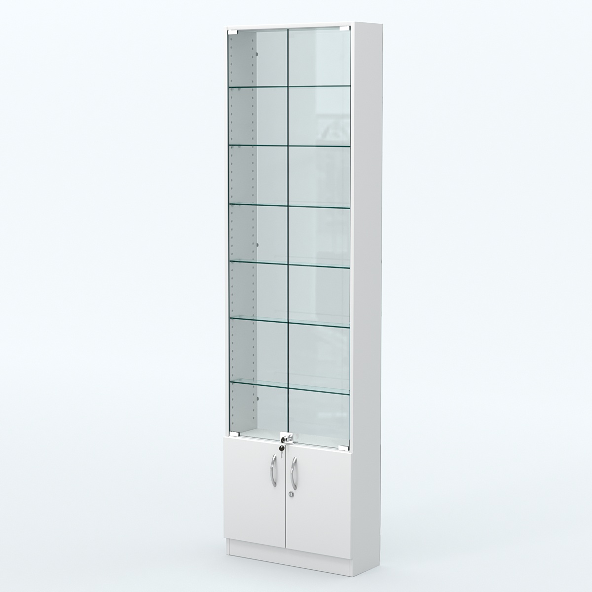 Торговая витрина с 6-ю стеклянными полками 200x600 мм серии NEXT-6 №3-1 (З/C - СТЕКЛО) Белый