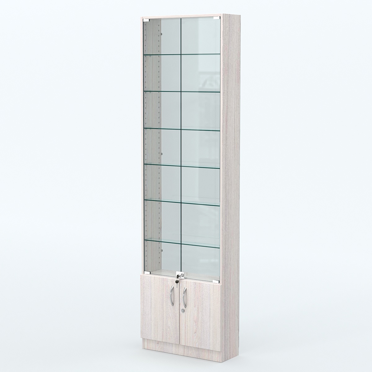 Торговая витрина с 6-ю стеклянными полками 200x600 мм серии NEXT-6 №3-1 (З/C - СТЕКЛО) Ясень Анкор светлый