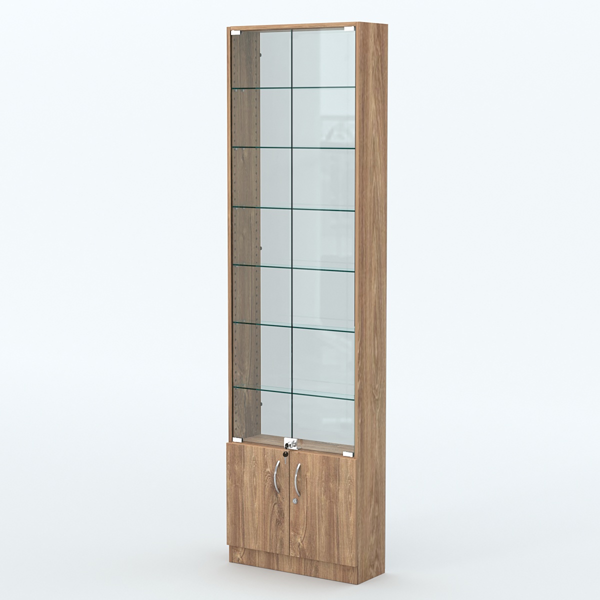 Торговая витрина с 6-ю стеклянными полками 200x600 мм серии NEXT-6 №3-1 (З/C - СТЕКЛО) Дуб Канзас коричневый