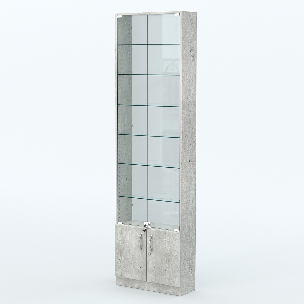 Торговая витрина с 6-ю стеклянными полками 200x600 мм серии NEXT-6 №3-1 (З/C - СТЕКЛО) Метрополитан Грей