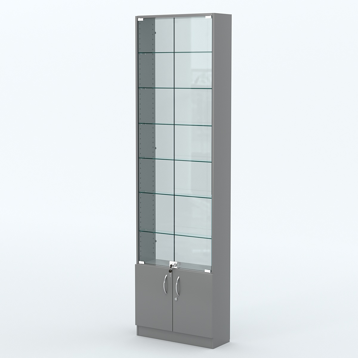Торговая витрина с 6-ю стеклянными полками 200x600 мм серии NEXT-6 №3-1 (З/C - СТЕКЛО) Темно-Серый