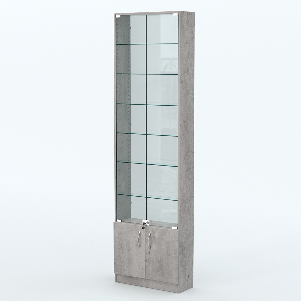 Торговая витрина с 6-ю стеклянными полками 200x600 мм серии NEXT-6 №3-1 (З/C - СТЕКЛО) Бетон Чикаго светло-серый F186 ST9