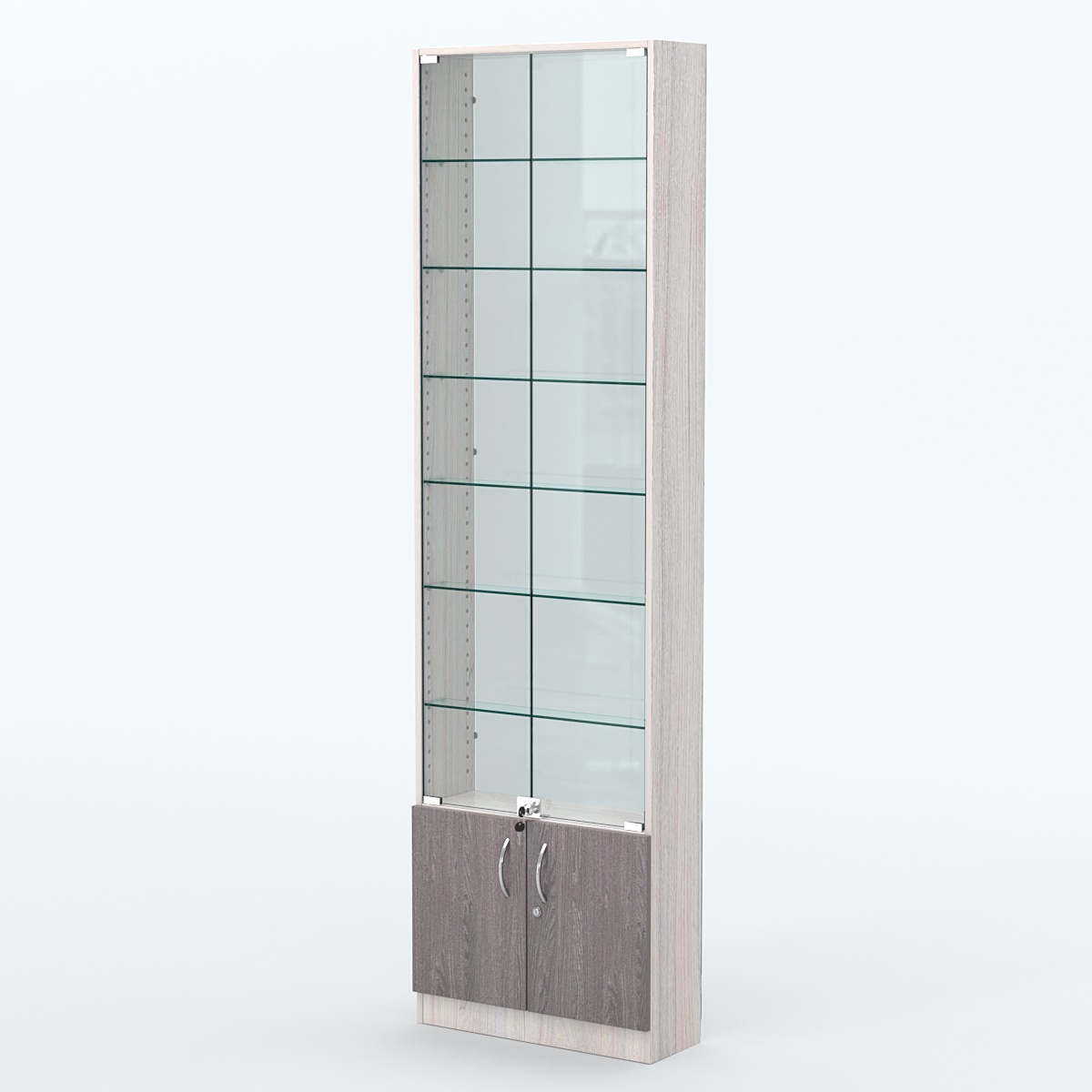 Торговая витрина с 6-ю стеклянными полками 200x600 мм серии NEXT-6 №3-1 (З/C - СТЕКЛО) Ясень Анкор светлый + Ясень Анкор темный