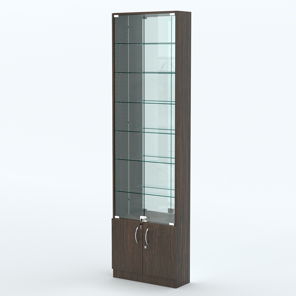Торговая витрина с 6-ю стеклянными полками 200x600 мм серии NEXT-6 №3-2 (З/C - ЗЕРКАЛО) Дуб Венге