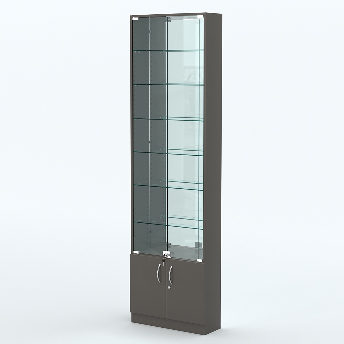 Торговая витрина с 6-ю стеклянными полками 200x600 мм серии NEXT-6 №3-2 (З/C - ЗЕРКАЛО) Черный