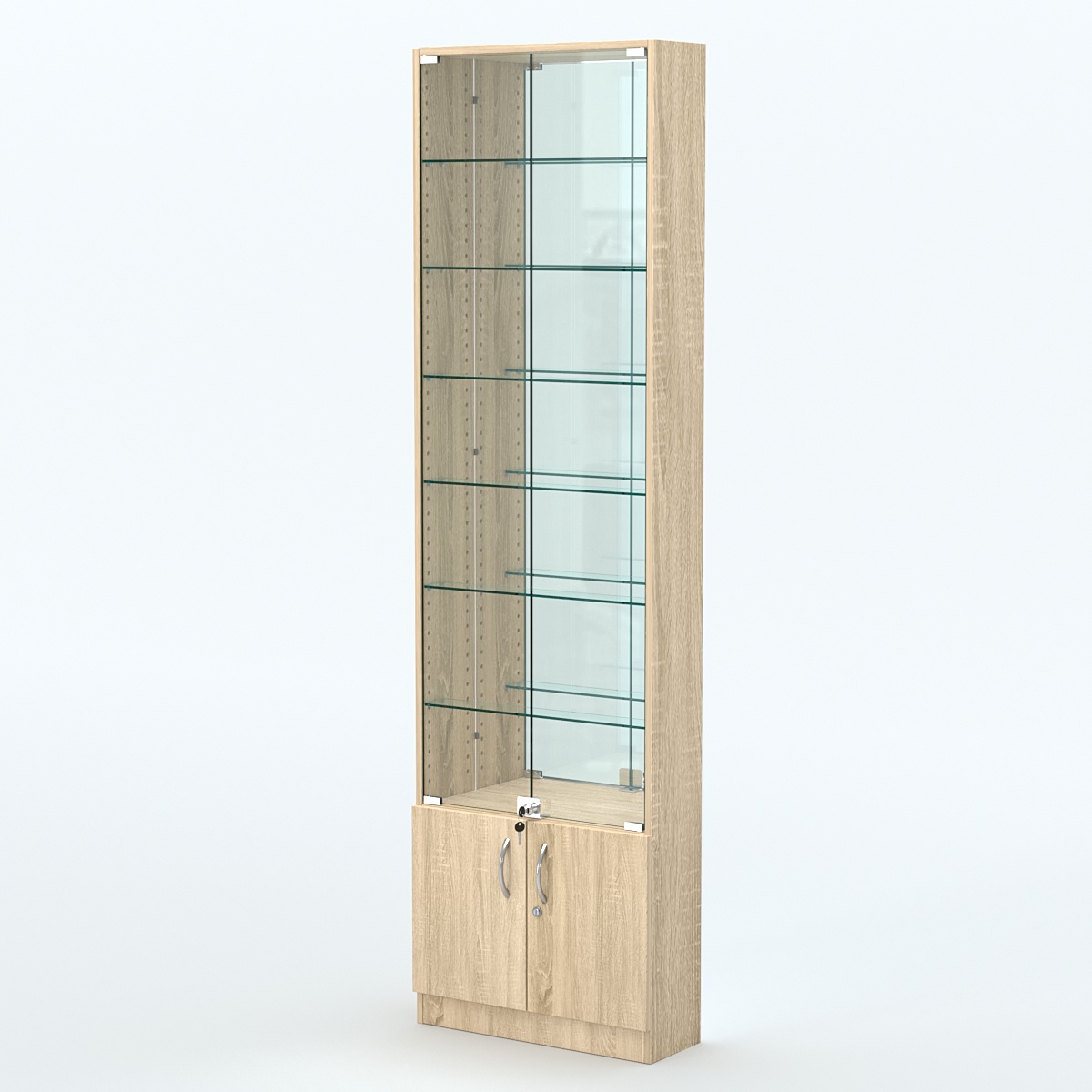 Торговая витрина с 6-ю стеклянными полками 200x600 мм серии NEXT-6 №3-2 (З/C - ЗЕРКАЛО) Дуб сонома