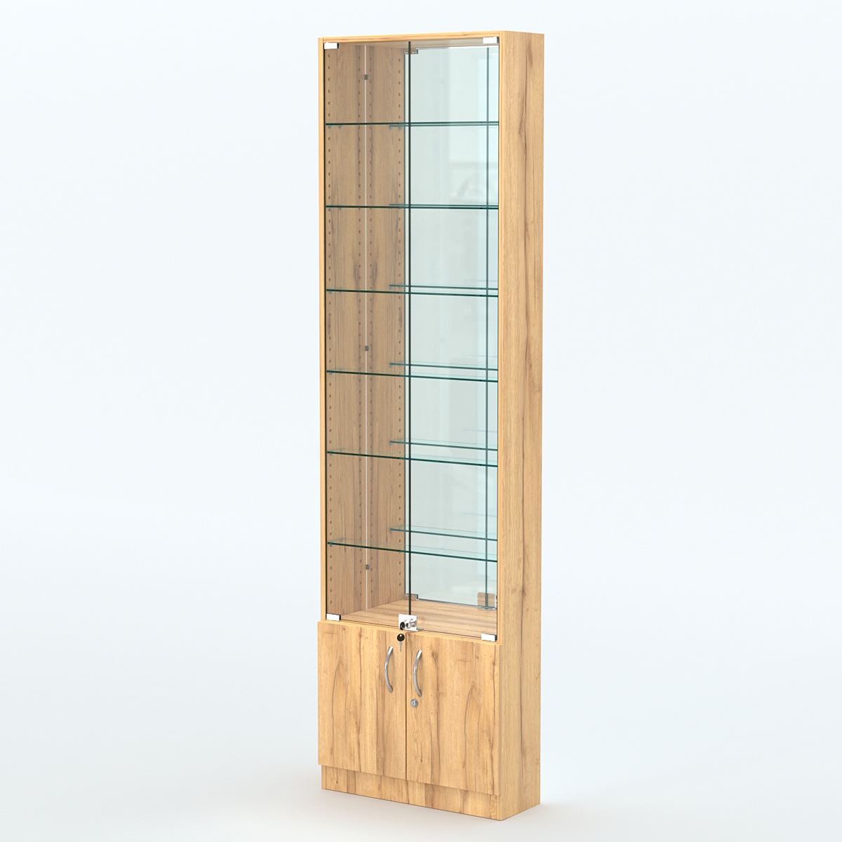 Торговая витрина с 6-ю стеклянными полками 200x600 мм серии NEXT-6 №3-2 (З/C - ЗЕРКАЛО) Дуб Золотистый