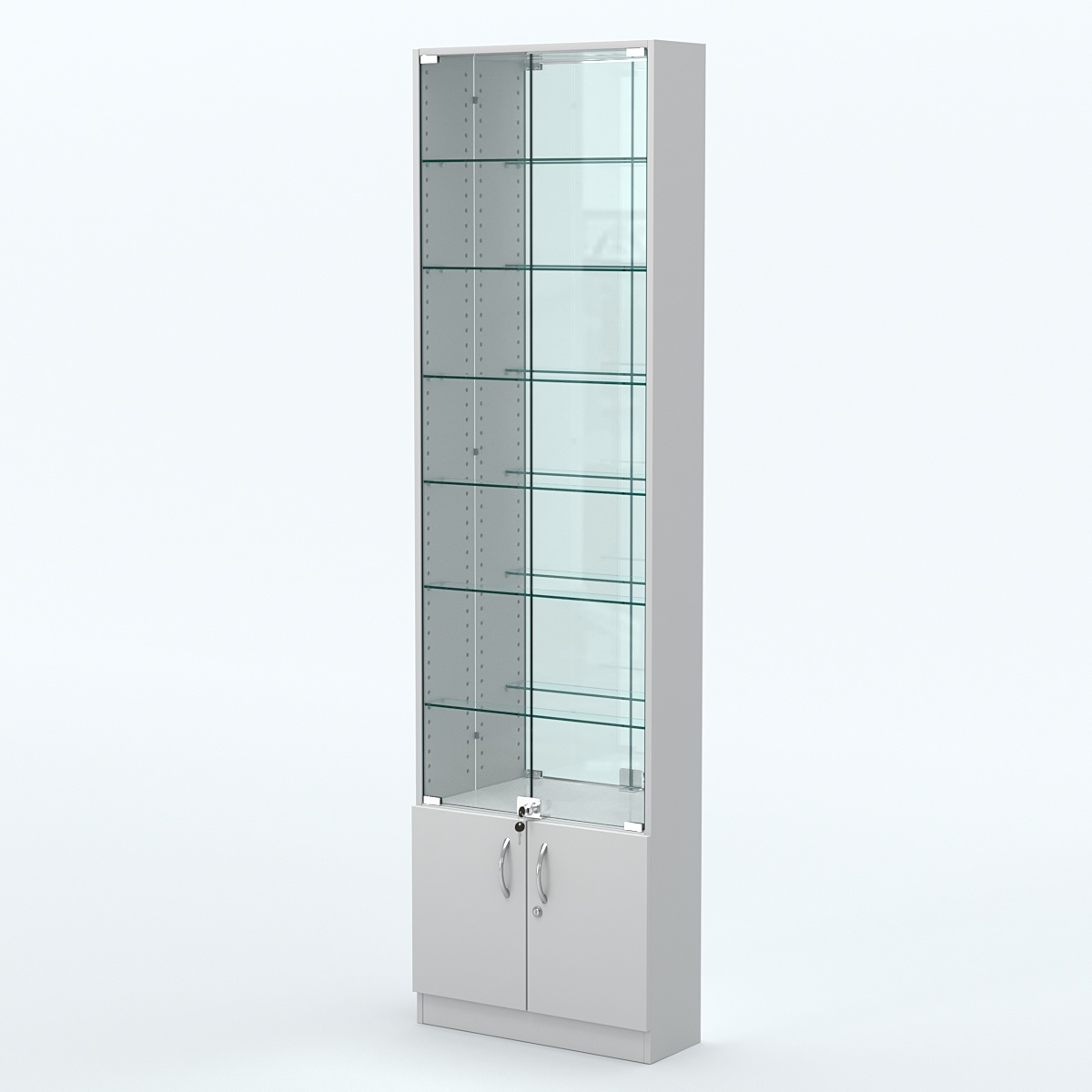 Торговая витрина с 6-ю стеклянными полками 200x600 мм серии NEXT-6 №3-2 (З/C - ЗЕРКАЛО) Серый