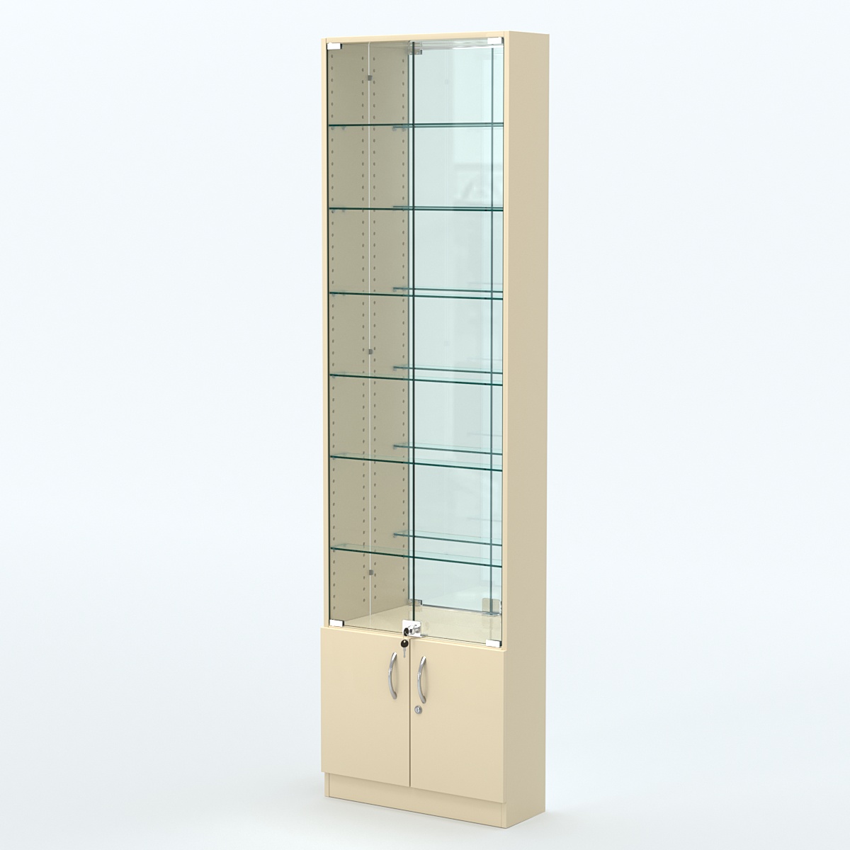 Торговая витрина с 6-ю стеклянными полками 200x600 мм серии NEXT-6 №3-2 (З/C - ЗЕРКАЛО) Крем Вайс