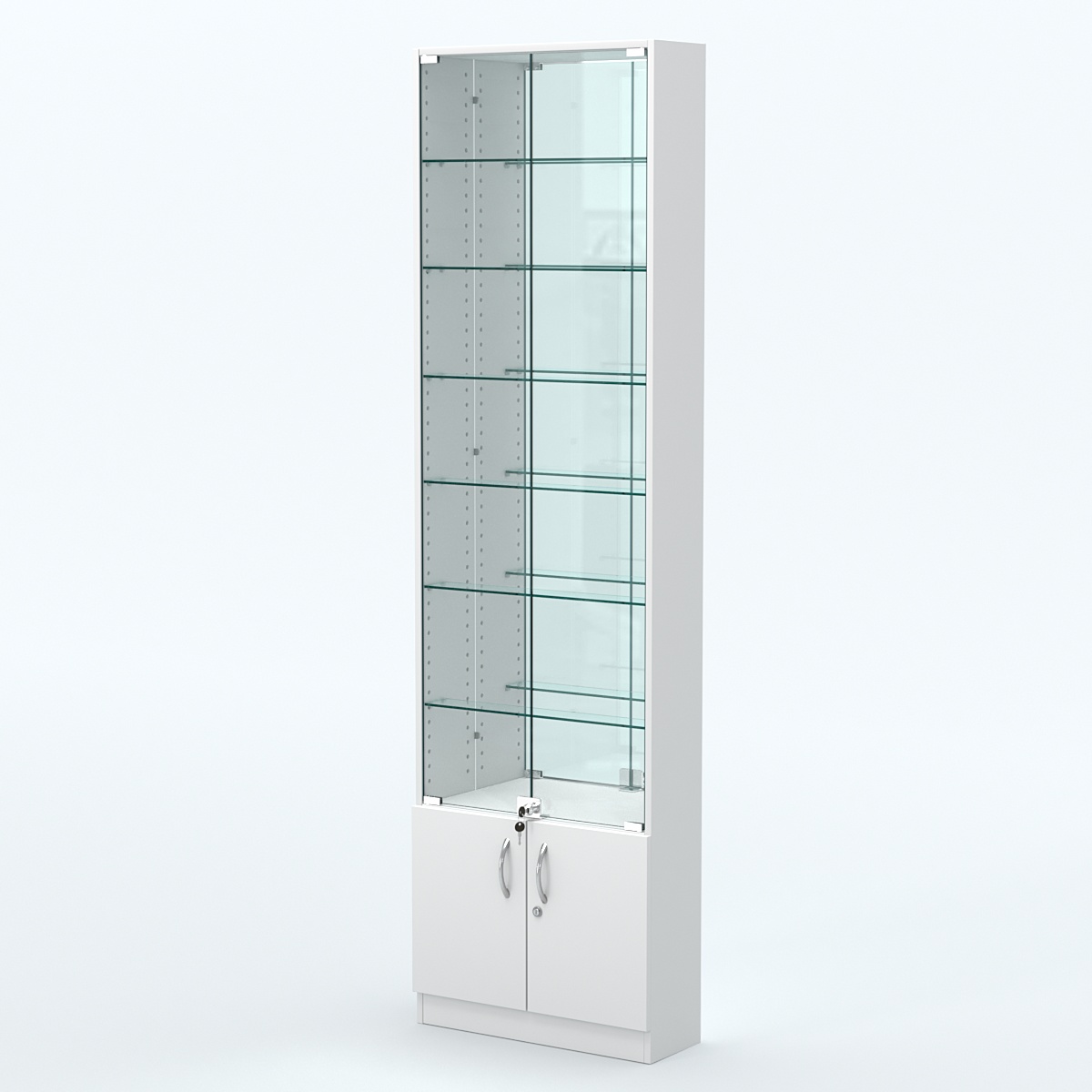 Торговая витрина с 6-ю стеклянными полками 200x600 мм серии NEXT-6 №3-2 (З/C - ЗЕРКАЛО) Белый