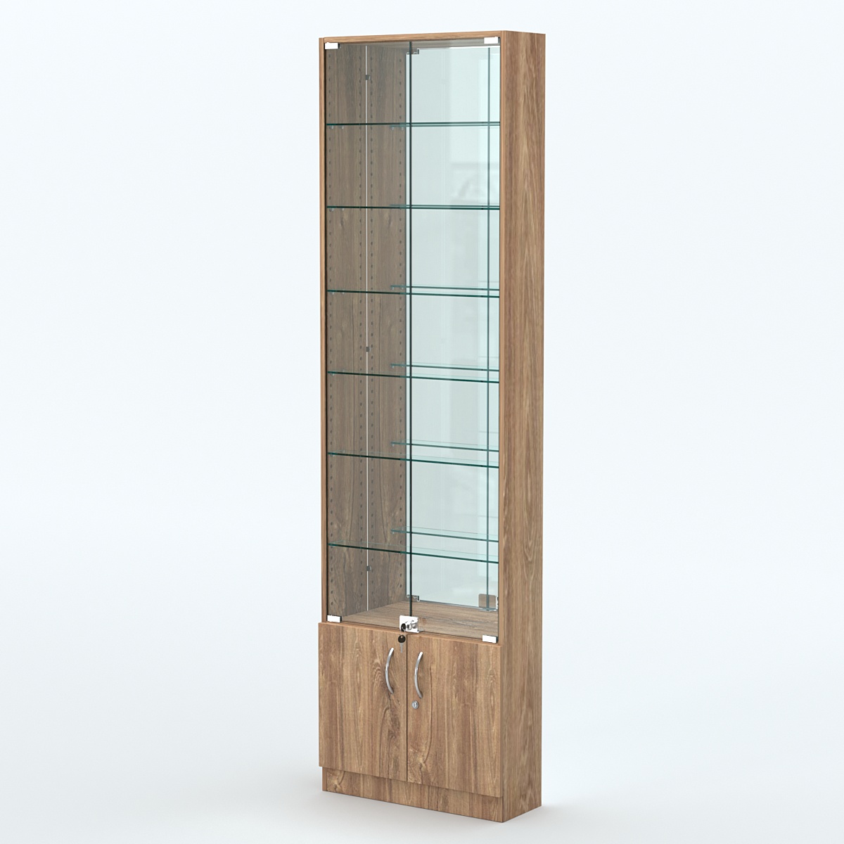 Торговая витрина с 6-ю стеклянными полками 200x600 мм серии NEXT-6 №3-2 (З/C - ЗЕРКАЛО) Дуб Канзас коричневый