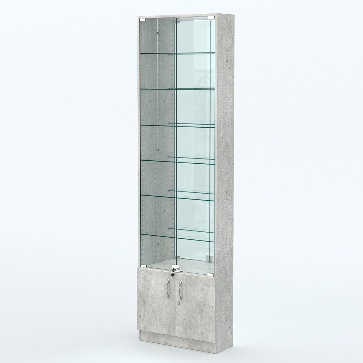 Торговая витрина с 6-ю стеклянными полками 200x600 мм серии NEXT-6 №3-2 (З/C - ЗЕРКАЛО) Метрополитан Грей