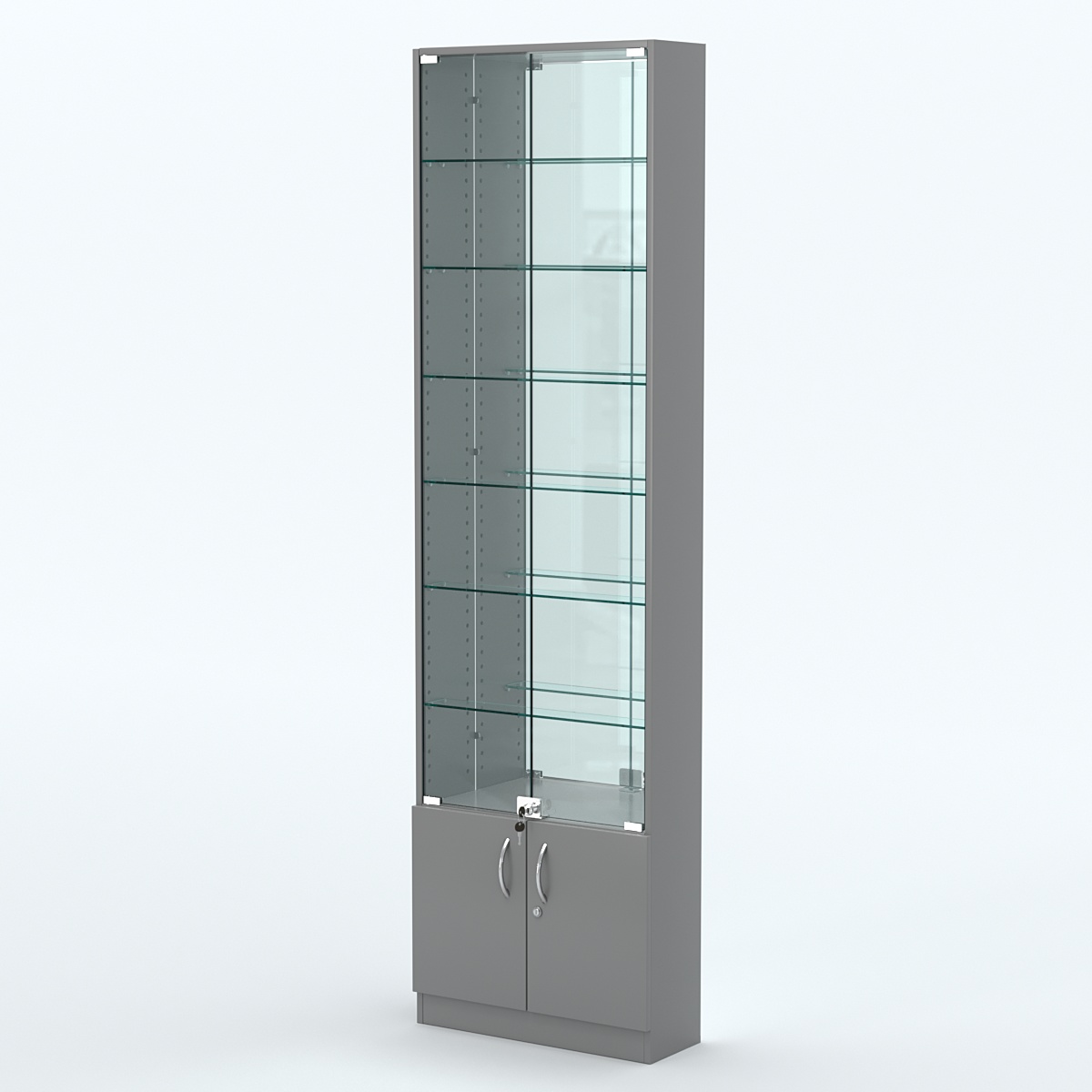 Торговая витрина с 6-ю стеклянными полками 200x600 мм серии NEXT-6 №3-2 (З/C - ЗЕРКАЛО) Темно-Серый