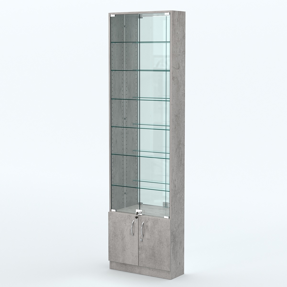 Торговая витрина с 6-ю стеклянными полками 200x600 мм серии NEXT-6 №3-2 (З/C - ЗЕРКАЛО) Бетон Чикаго светло-серый F186 ST9