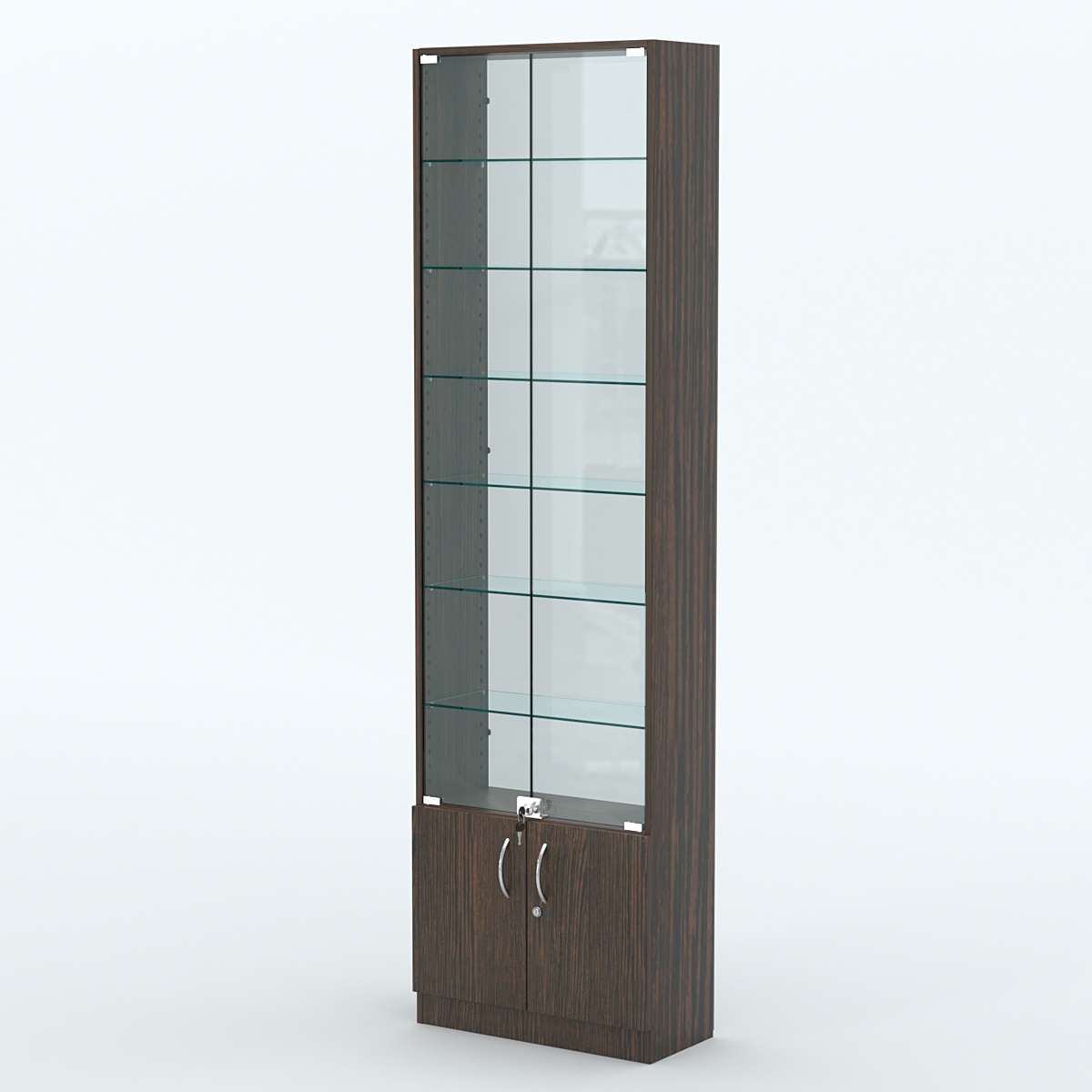Торговая витрина с 6-ю стеклянными полками 250x600 мм серии NEXT-6 №4-1 (З/C - СТЕКЛО) Дуб Венге
