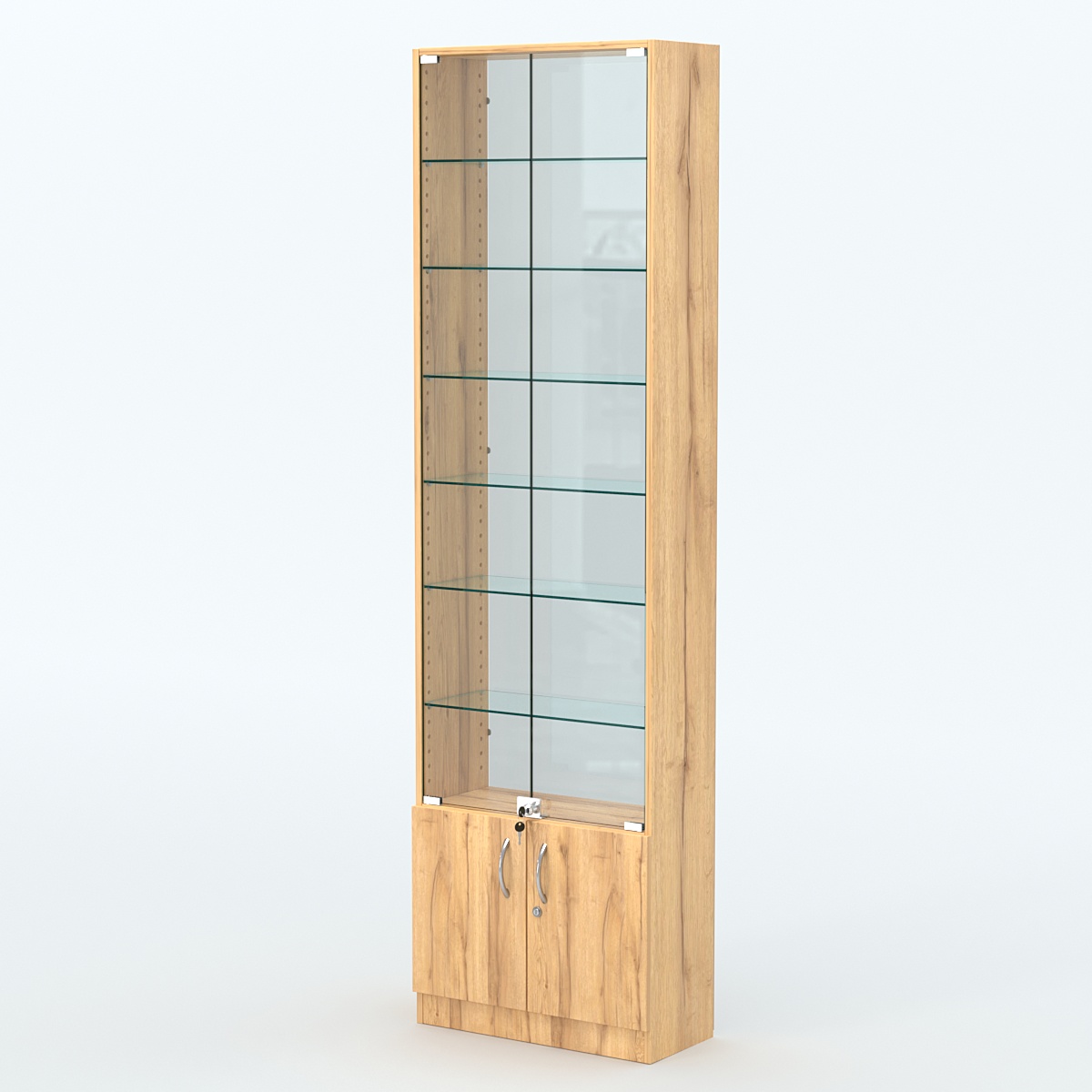 Торговая витрина с 6-ю стеклянными полками 250x600 мм серии NEXT-6 №4-1 (З/C - СТЕКЛО) Дуб Золотистый