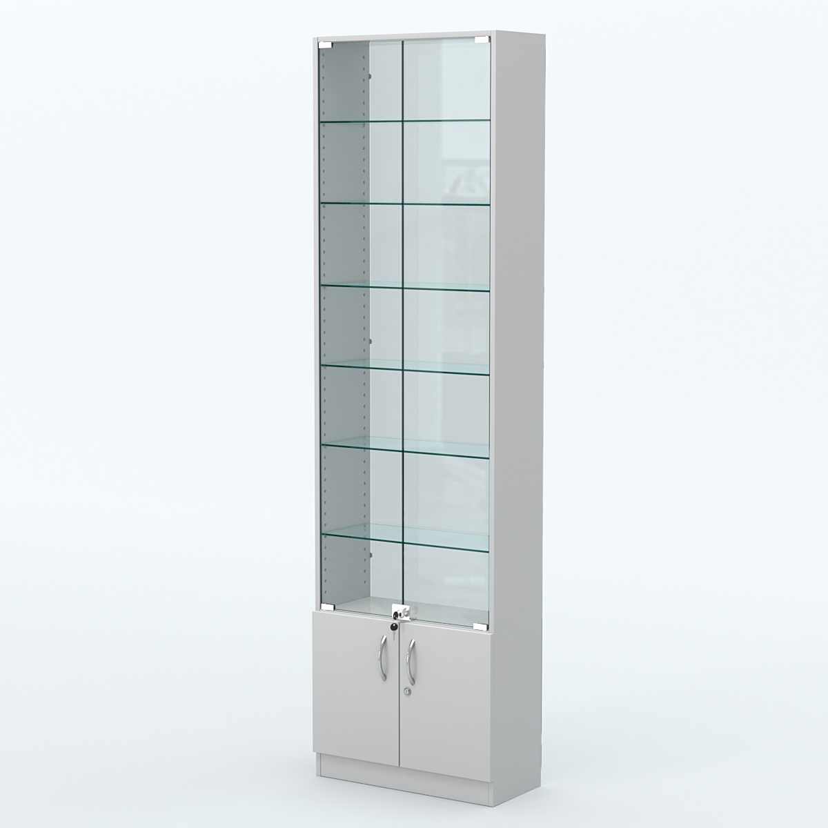 Торговая витрина с 6-ю стеклянными полками 250x600 мм серии NEXT-6 №4-1 (З/C - СТЕКЛО) Серый