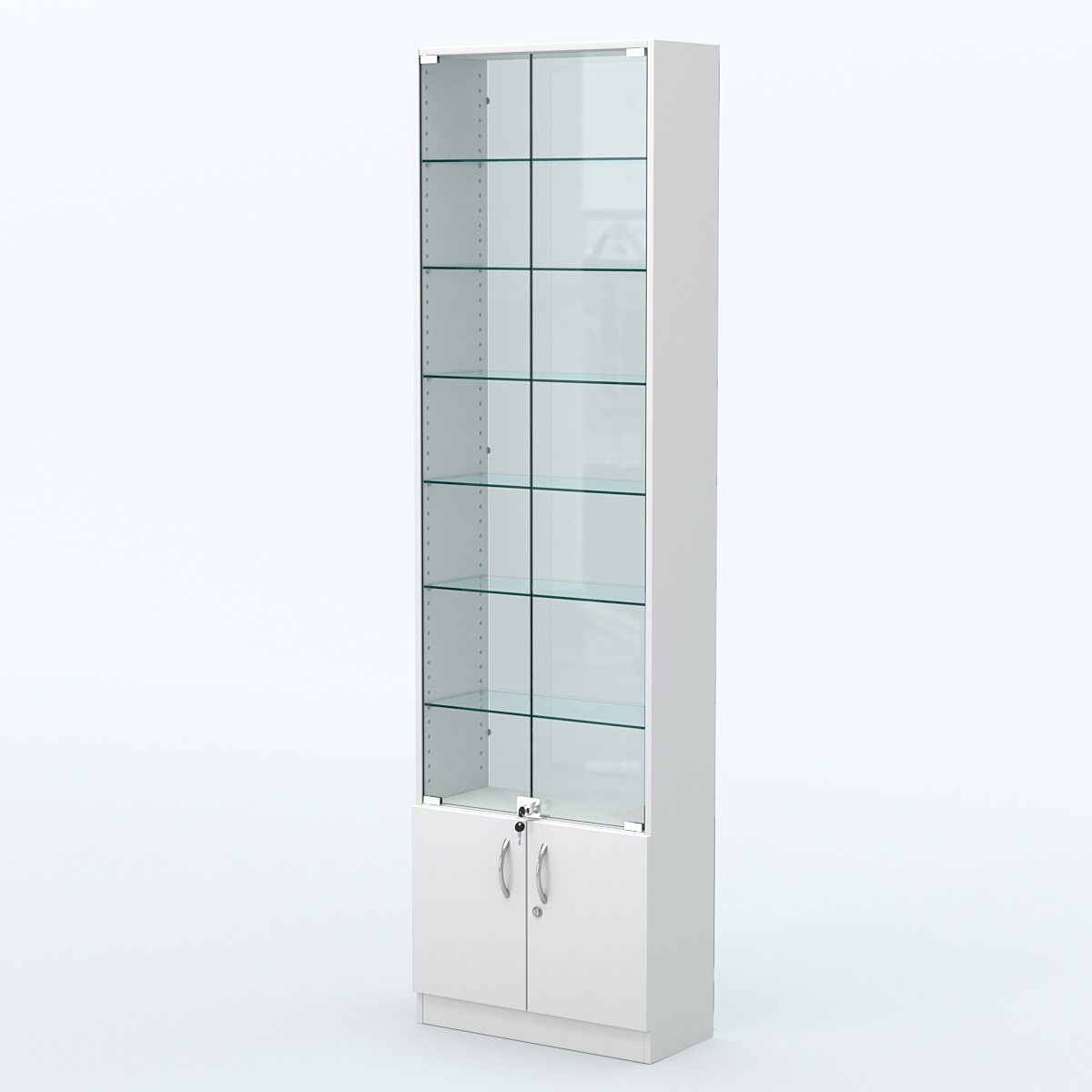 Торговая витрина с 6-ю стеклянными полками 250x600 мм серии NEXT-6 №4-1 (З/C - СТЕКЛО) Белый