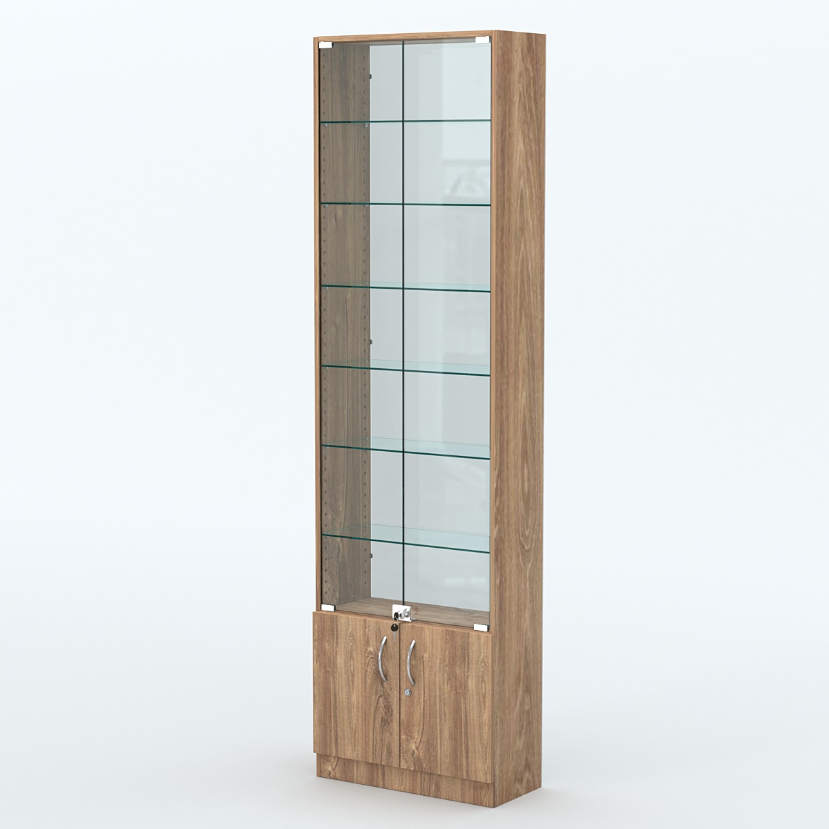 Торговая витрина с 6-ю стеклянными полками 250x600 мм серии NEXT-6 №4-1 (З/C - СТЕКЛО) Дуб Канзас коричневый