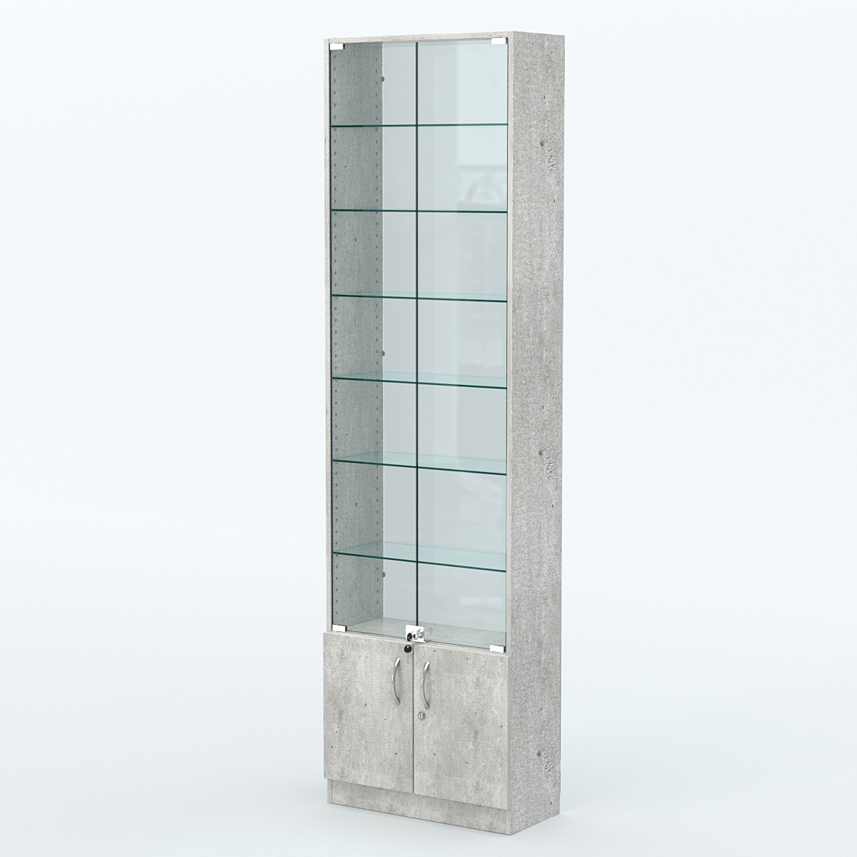 Торговая витрина с 6-ю стеклянными полками 250x600 мм серии NEXT-6 №4-1 (З/C - СТЕКЛО) Метрополитан Грей