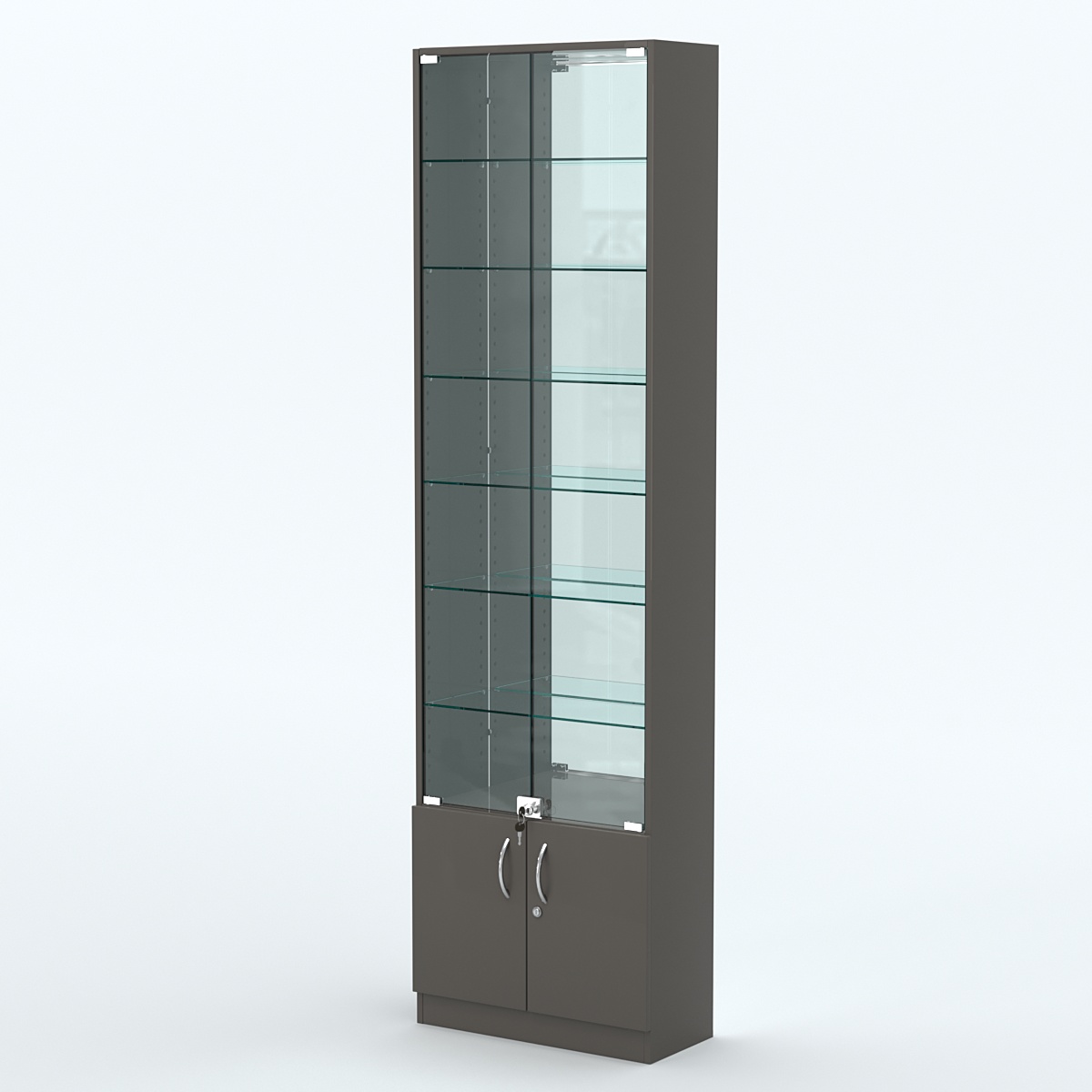 Торговая витрина с 6-ю стеклянными полками 250x600 мм серии NEXT-6 №4-2 (З/C - ЗЕРКАЛО) Черный