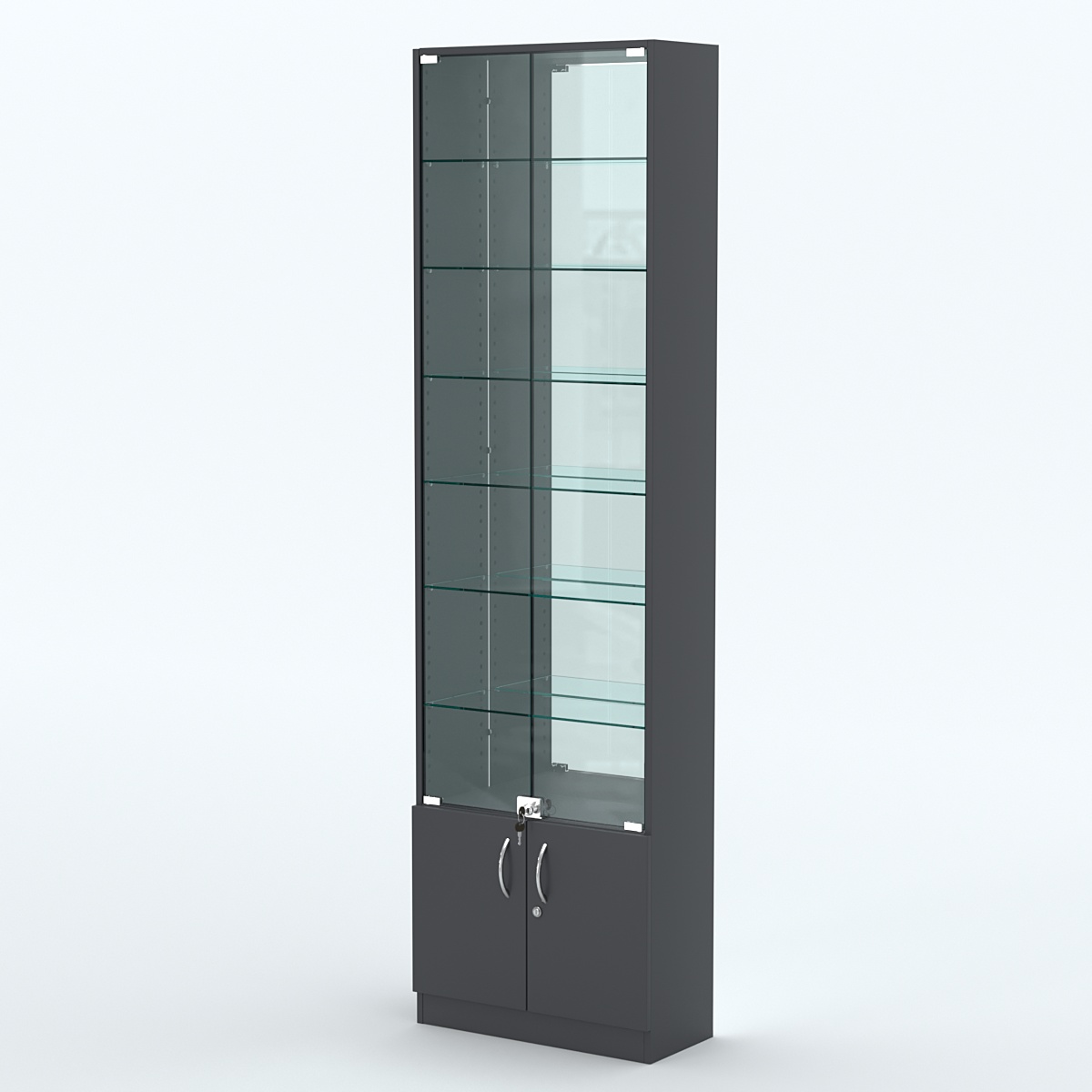 Торговая витрина с 6-ю стеклянными полками 250x600 мм серии NEXT-6 №4-2 (З/C - ЗЕРКАЛО) Антрацит