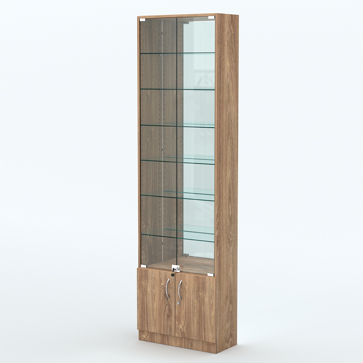 Торговая витрина с 6-ю стеклянными полками 250x600 мм серии NEXT-6 №4-2 (З/C - ЗЕРКАЛО) Дуб Канзас коричневый