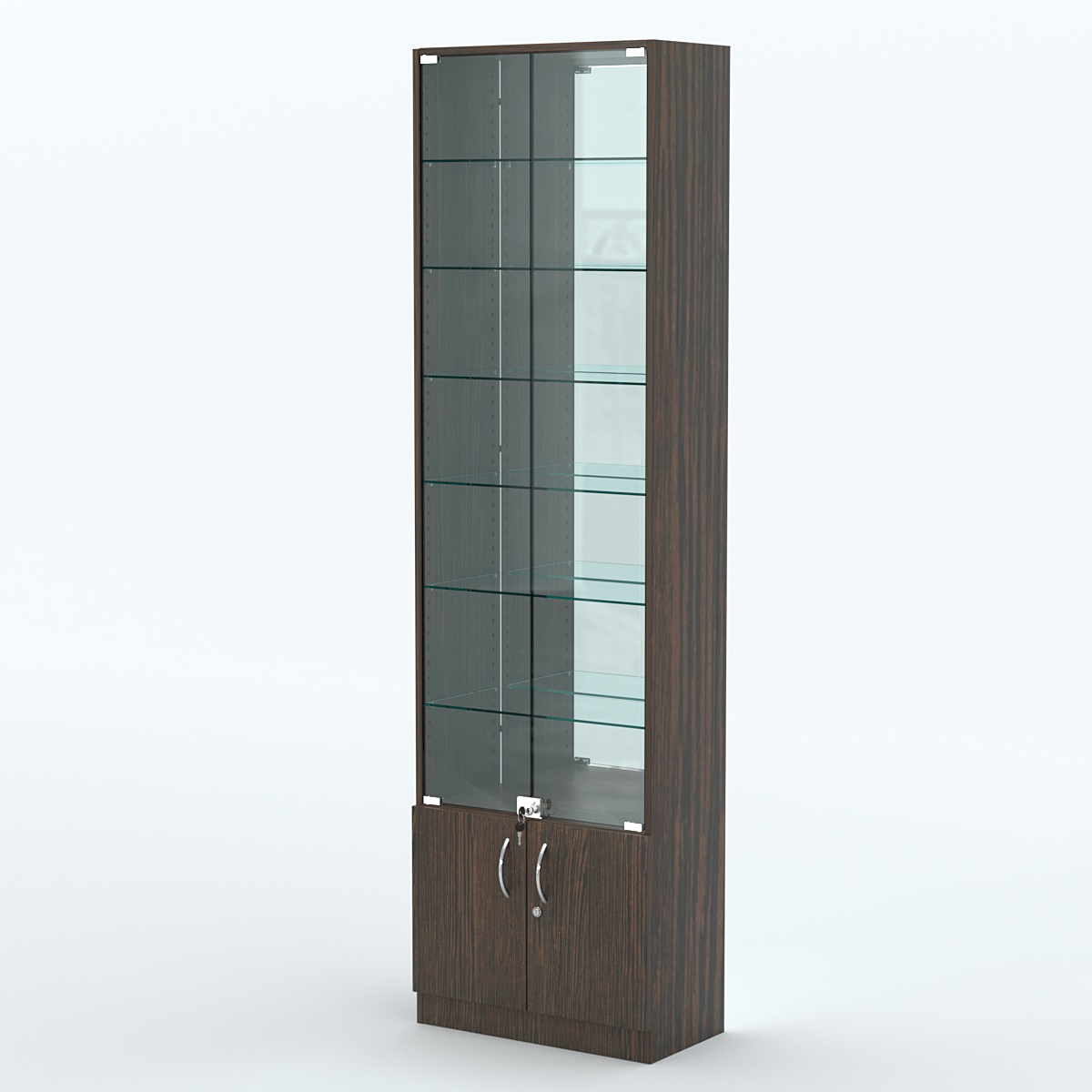 Торговая витрина с 6-ю стеклянными полками 300x600 мм серии NEXT-6 №5-2 (З/C - ЗЕРКАЛО) Дуб Венге