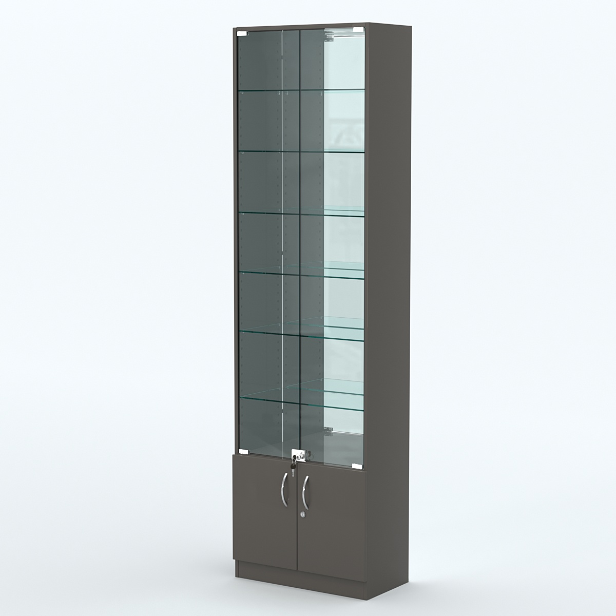 Торговая витрина с 6-ю стеклянными полками 300x600 мм серии NEXT-6 №5-2 (З/C - ЗЕРКАЛО) Черный