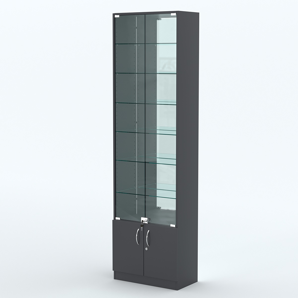 Торговая витрина с 6-ю стеклянными полками 300x600 мм серии NEXT-6 №5-2 (З/C - ЗЕРКАЛО) Антрацит